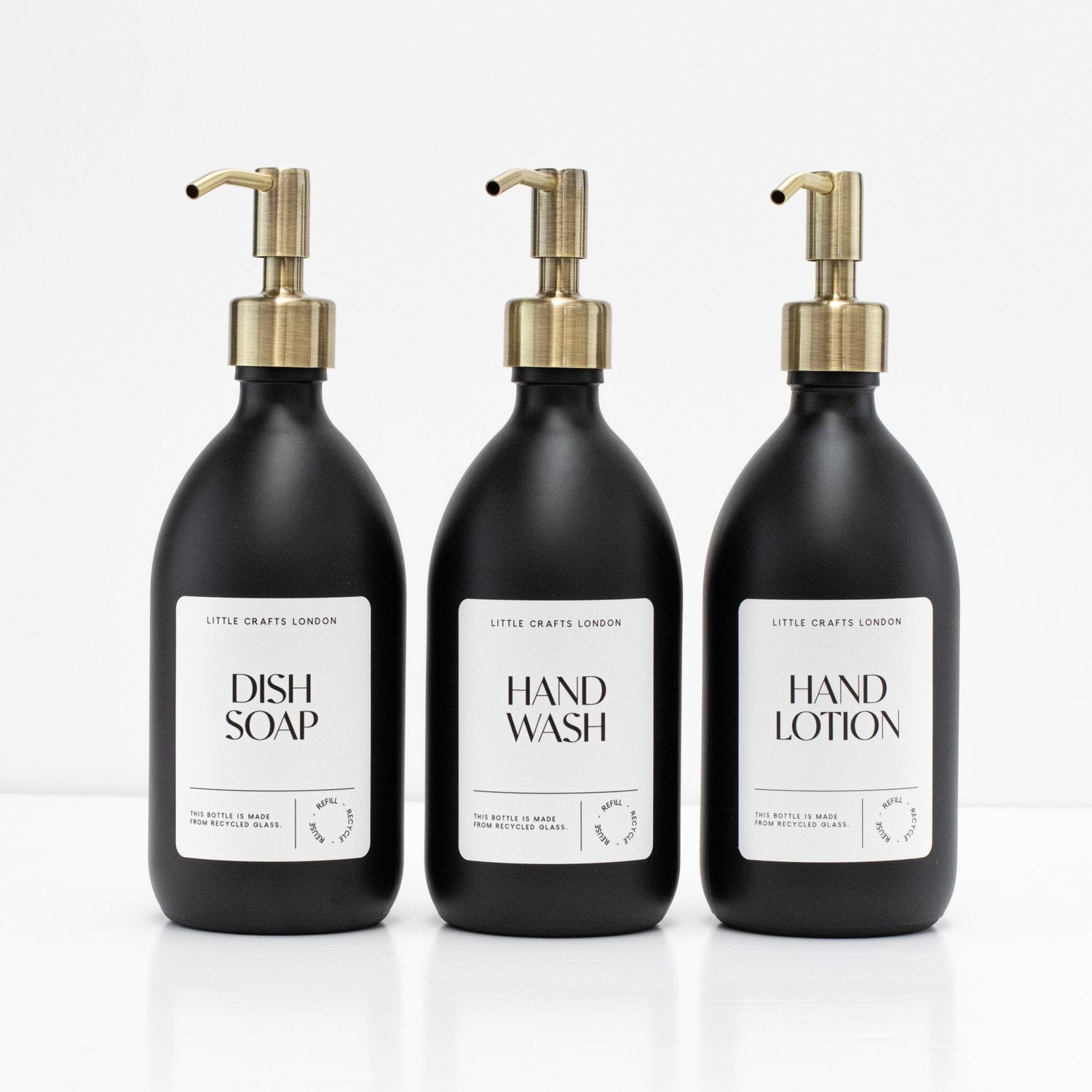 Matt Black 500ml Glass Bottle with Stainless Steel Pump - Little Crafts London