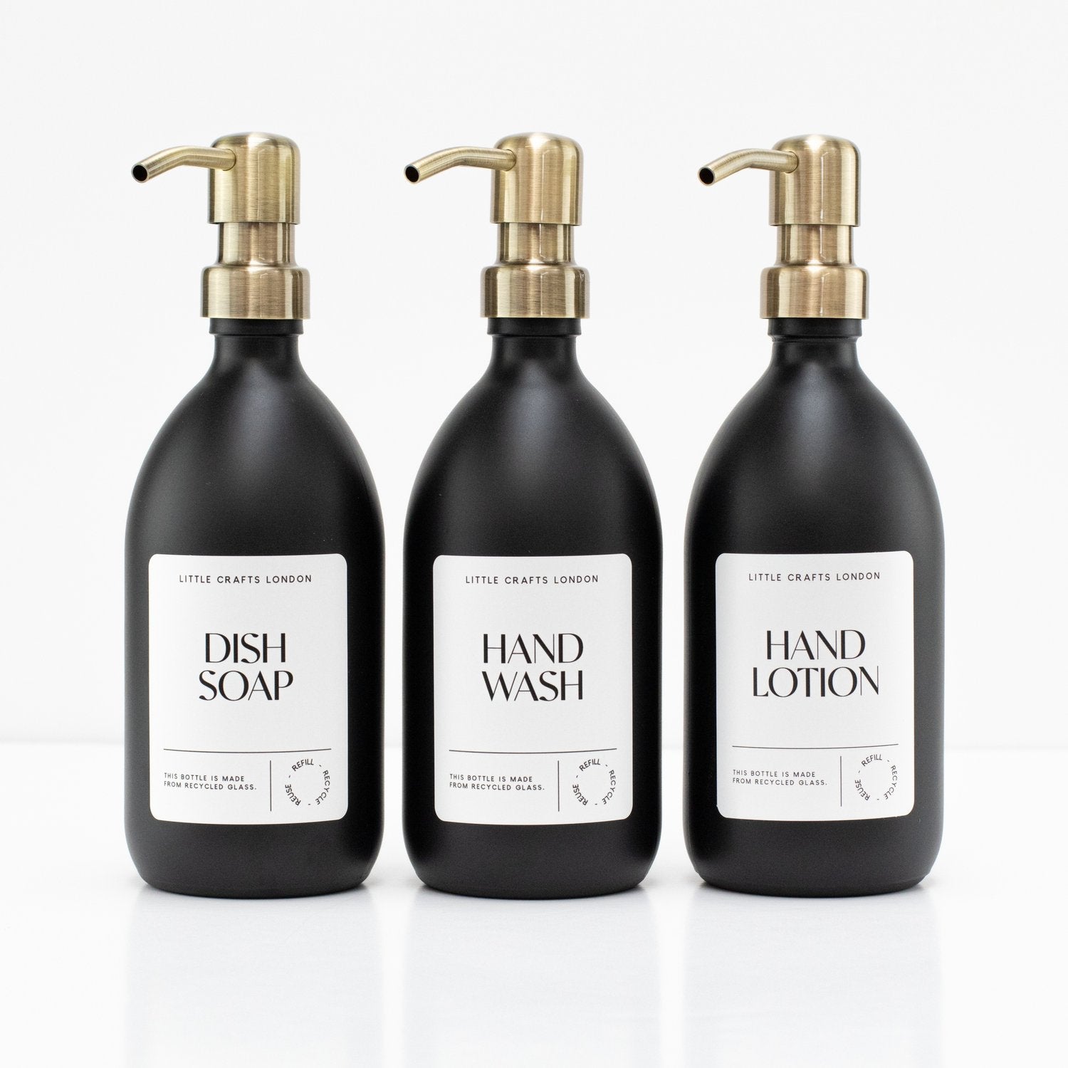 Matt Black 500ml Glass Bottle with Stainless Steel Pump - Little Crafts London