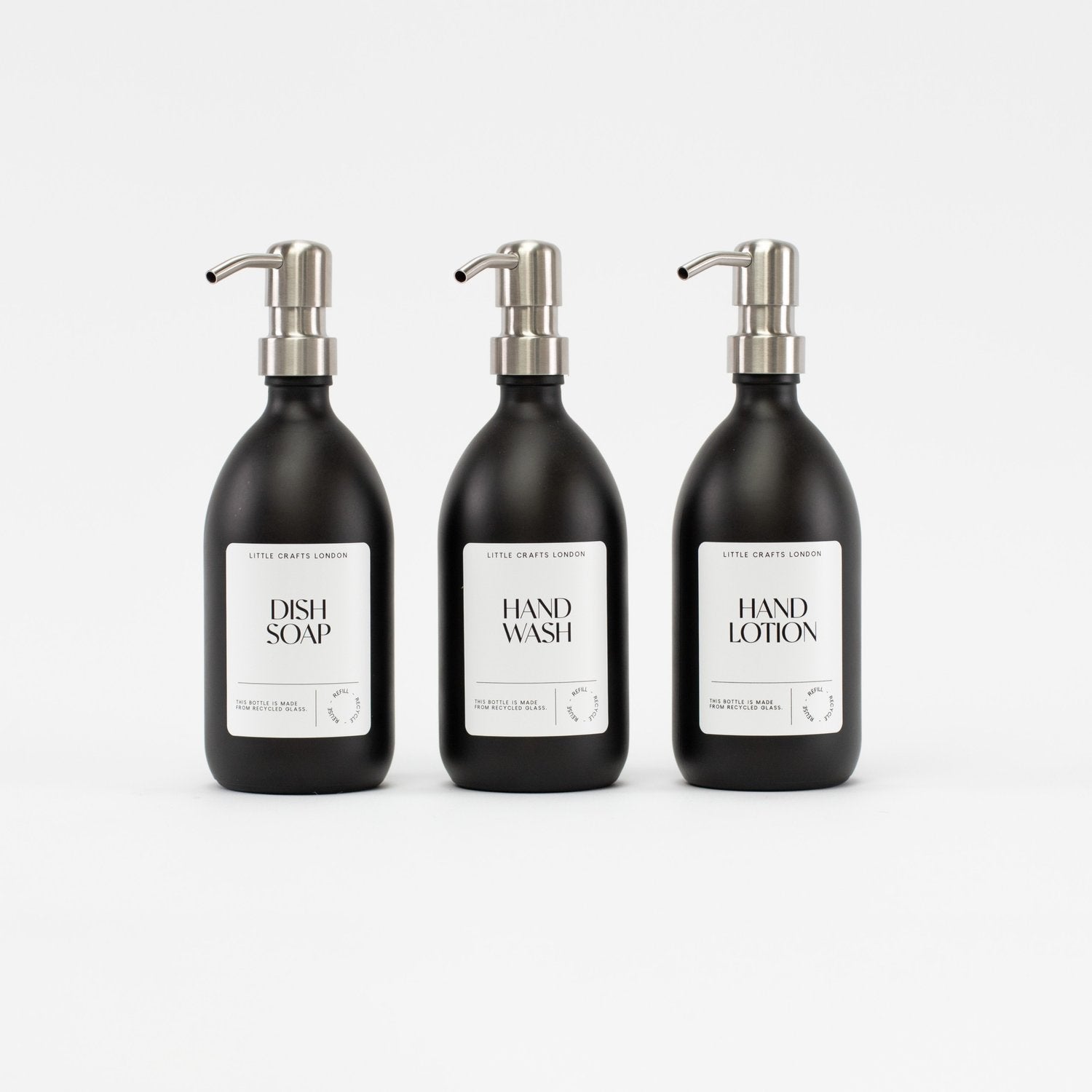 Matt Black 500ml Glass Bottle with Stainless Steel Pump - Little Crafts London