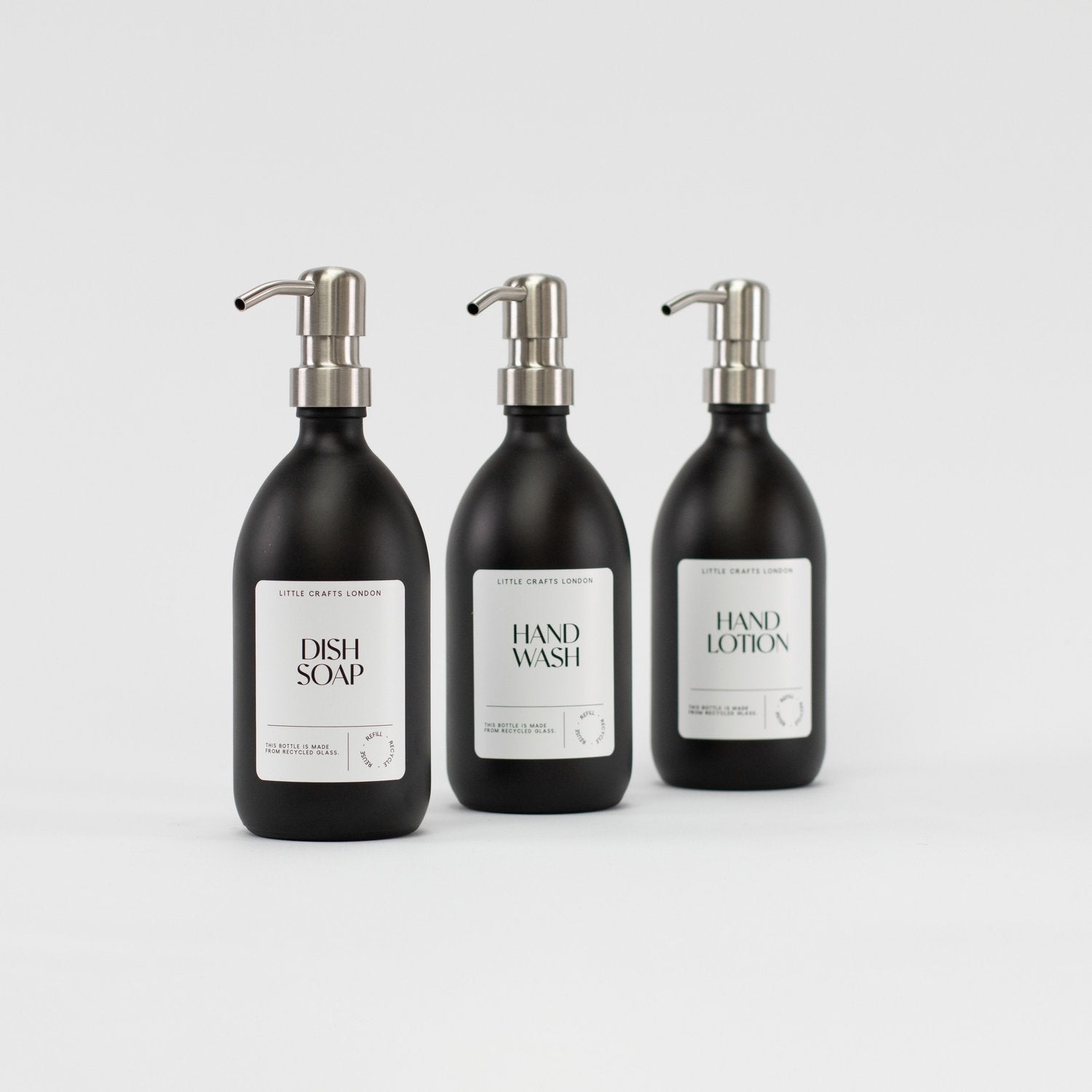 Matt Black 500ml Glass Bottle with Stainless Steel Pump - Little Crafts London