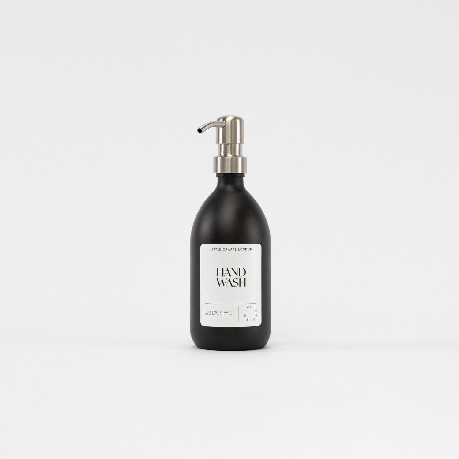 Matt Black 500ml Glass Bottle with Stainless Steel Pump - Little Crafts London