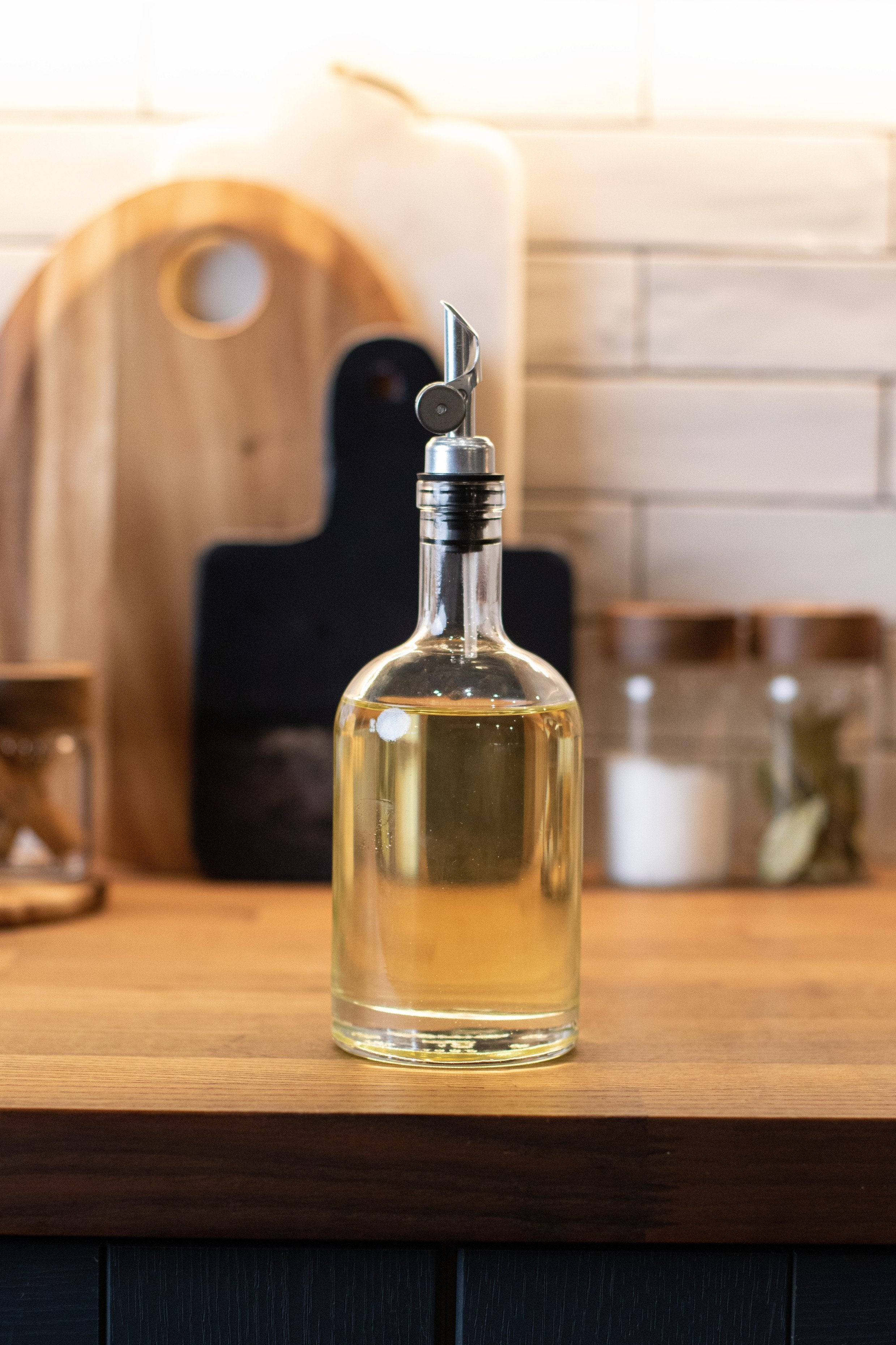 Set of 1 Round Glass Oil Bottle 500 ML, Spice Pot & Oval Tray - Little Crafts London