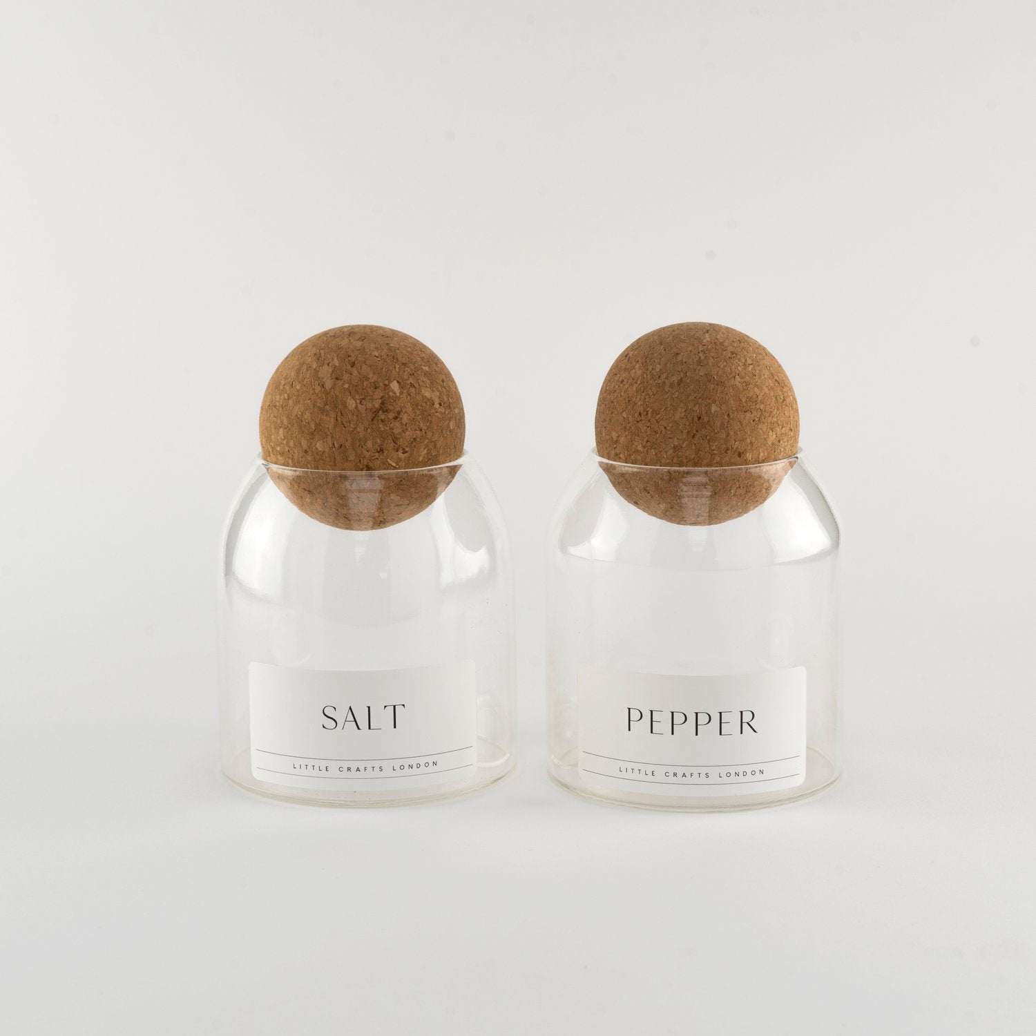 Set of 2 Cork Ball Glass Jars - Salt and Pepper 500ml - Little Crafts London