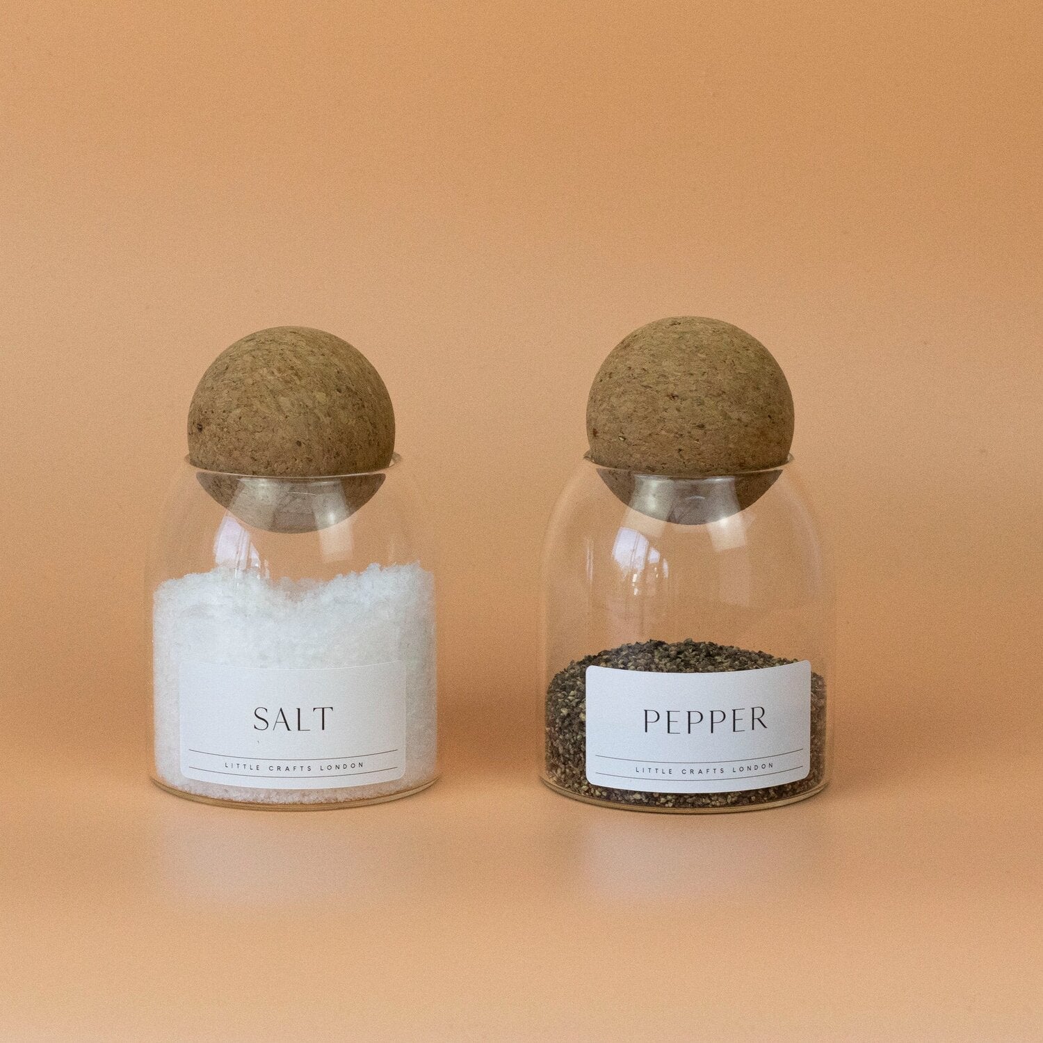 Set of 2 Cork Ball Glass Jars - Salt and Pepper 500ml - Little Crafts London