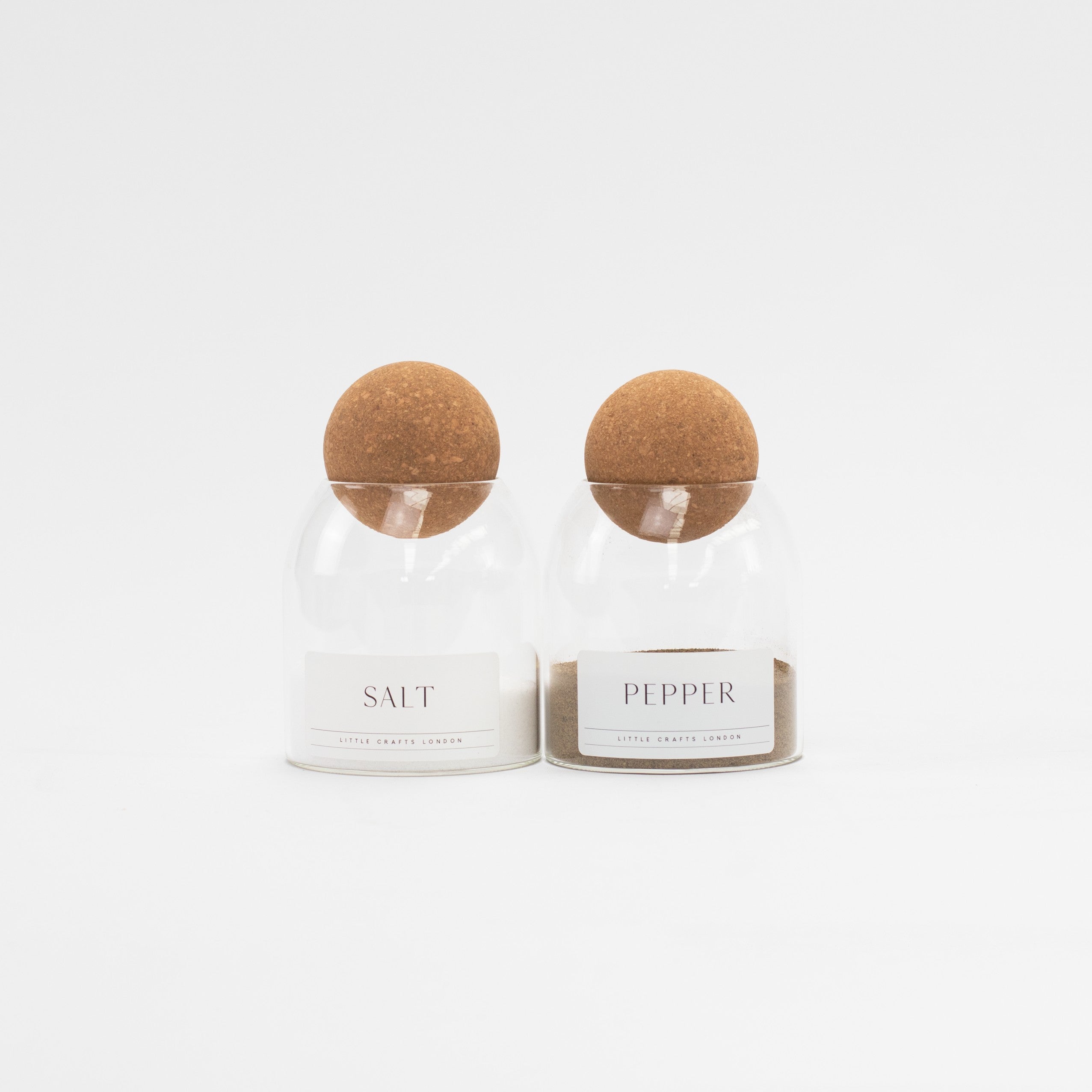 Set of 2 Cork Ball Glass Jars - Salt and Pepper 500ml - Little Crafts London