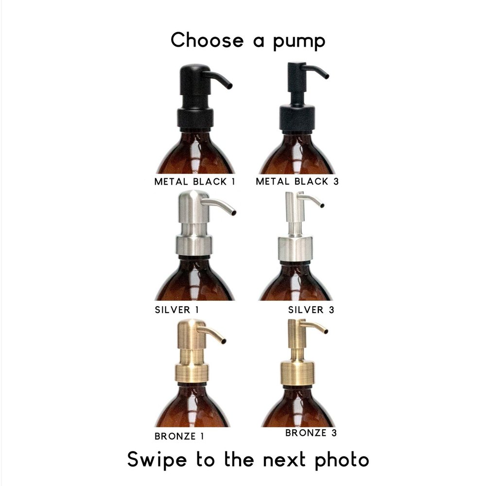 Set of 2 Matt Black Glass Bottle 500 ML with Stainless Steel Pump & Small Tray (Black Label) - Little Crafts London