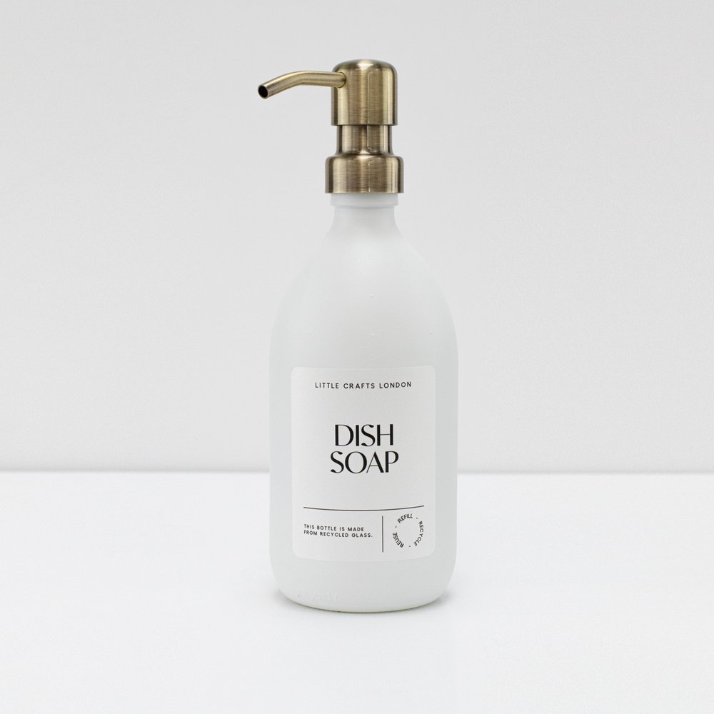 Set of 2 Milky White Glass Bottle 500 ML with Stainless Steel Pump & Small Tray (White Label) - Little Crafts London