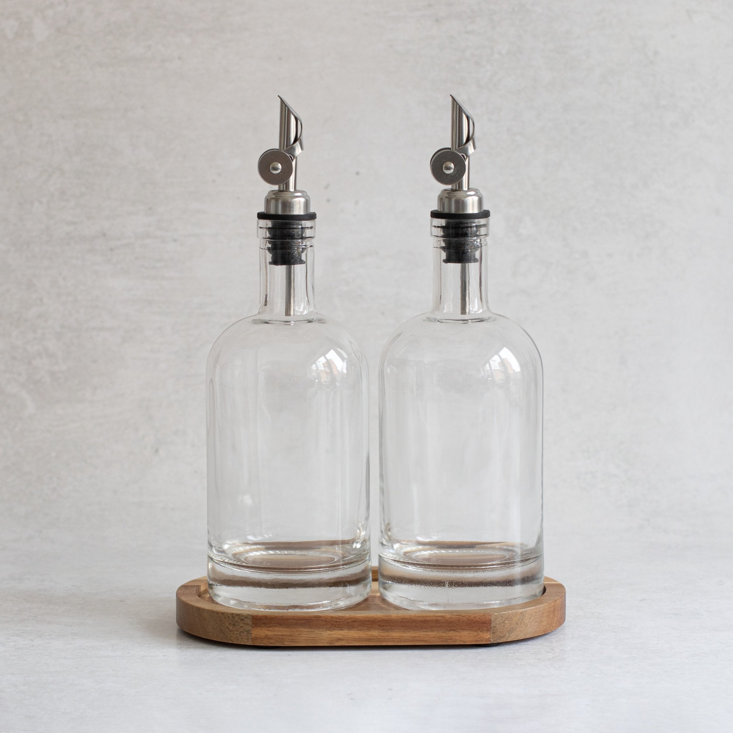 Set of 2 Round Glass Oil Bottle 500 ML & Oval Tray - Little Crafts London