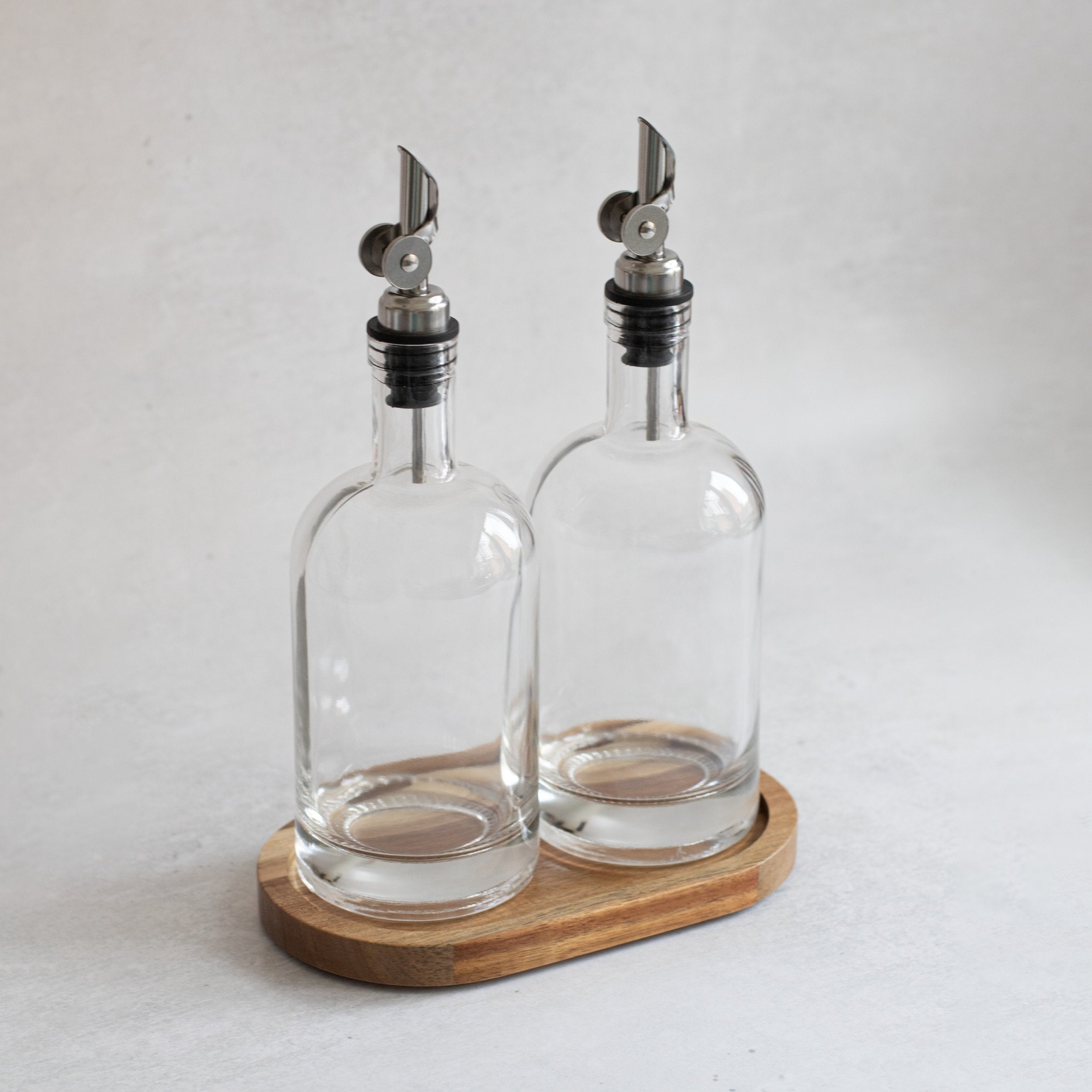 Set of 2 Round Glass Oil Bottle 500 ML & Oval Tray - Little Crafts London