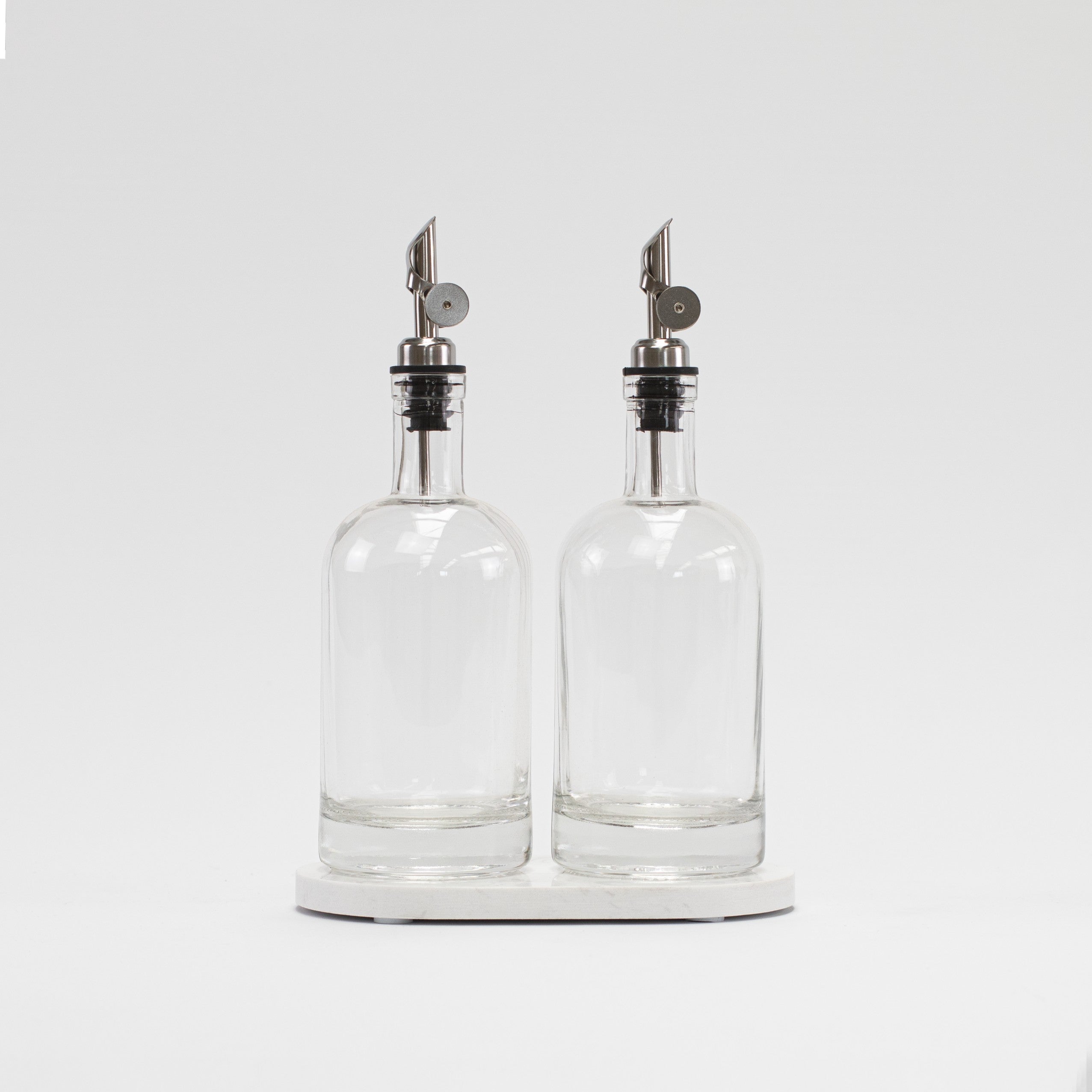 Set of 2 Round Glass Oil Bottle 500 ML & Oval Tray - Little Crafts London