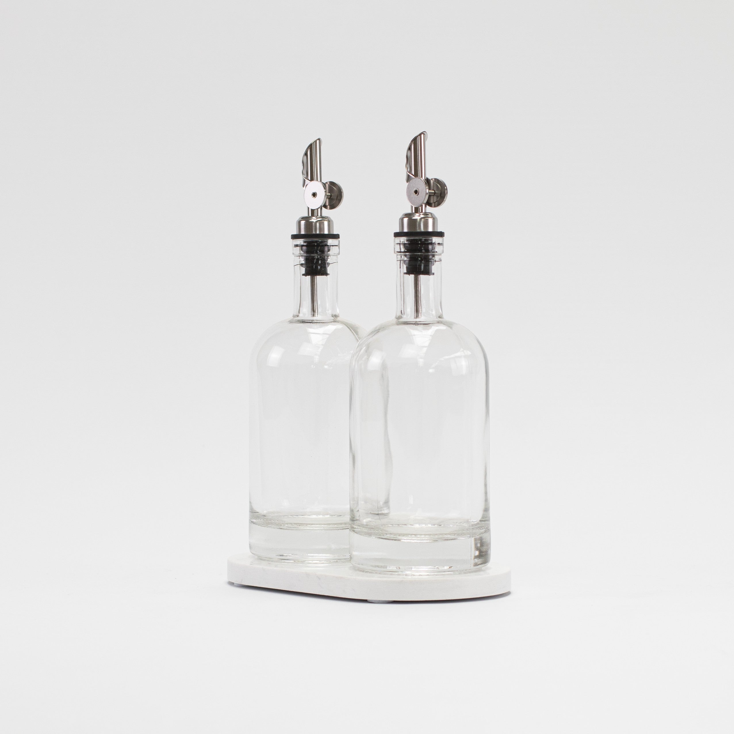 Set of 2 Round Glass Oil Bottle 500 ML & Oval Tray - Little Crafts London