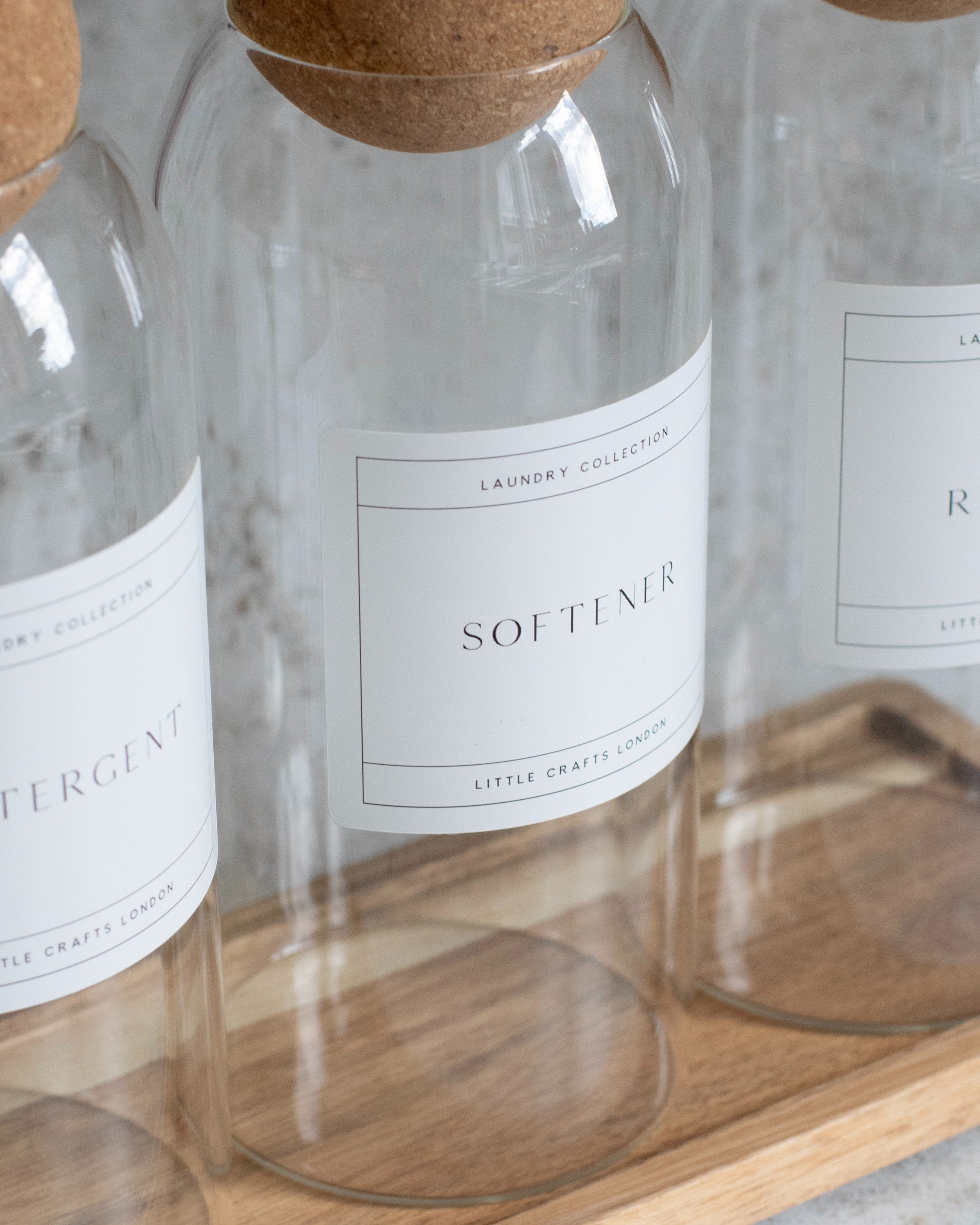 Set of 3 1200ml Cork Ball Laundry Jars & Tray Set - Little Crafts London