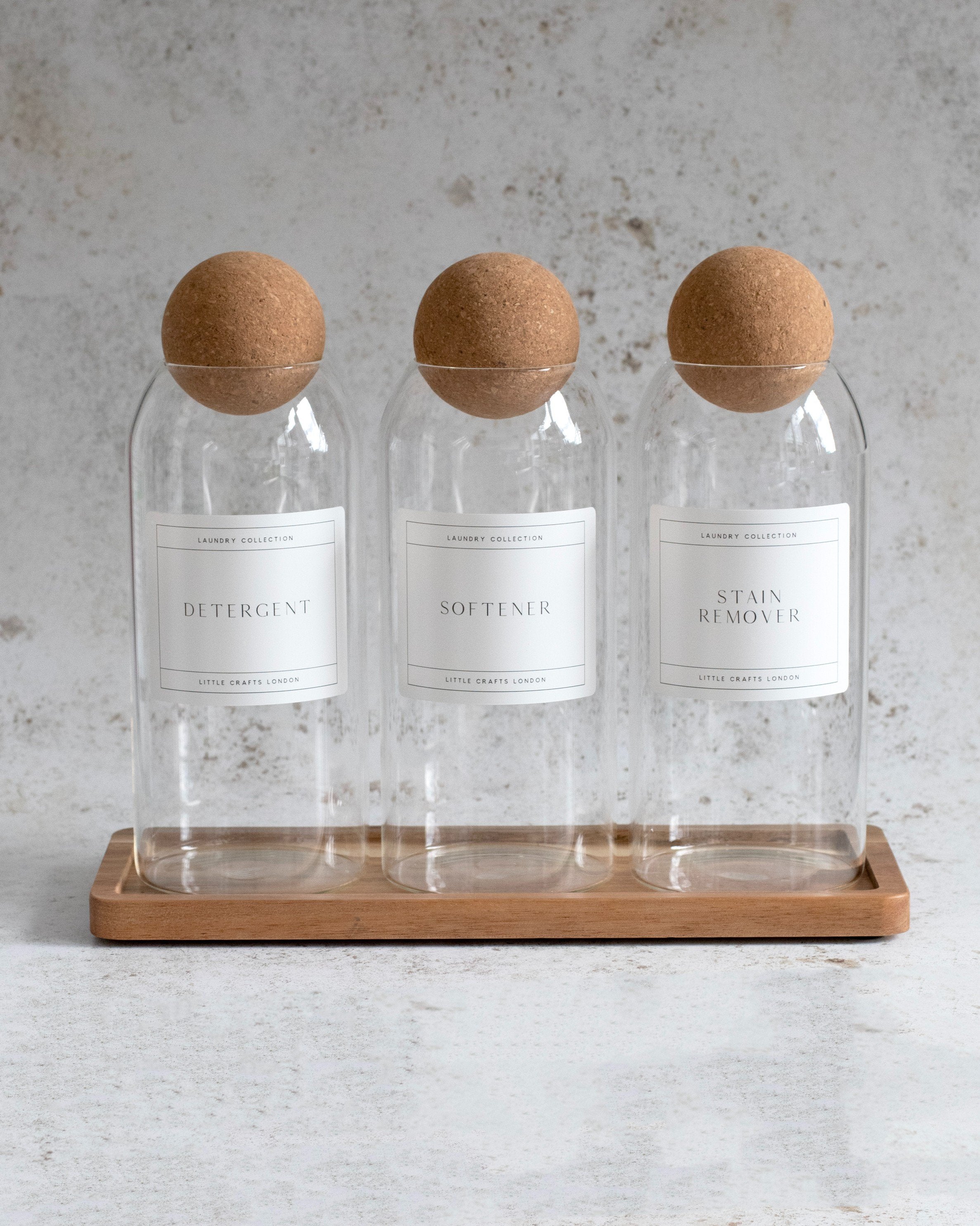 Set of 3 1200ml Cork Ball Laundry Jars & Tray Set - Little Crafts London