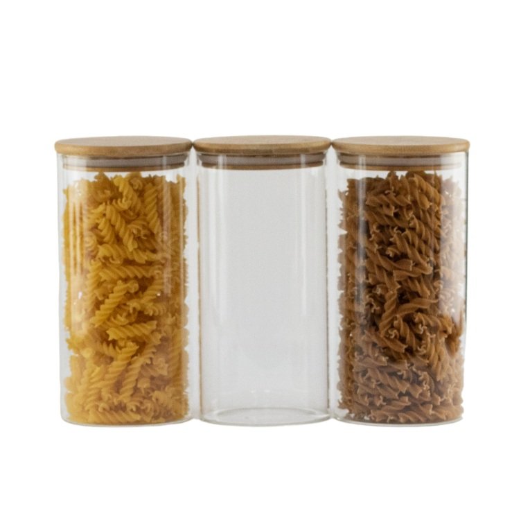 Set of 3 1400 ML Bamboo Glass Pantry Jars - Little Crafts London