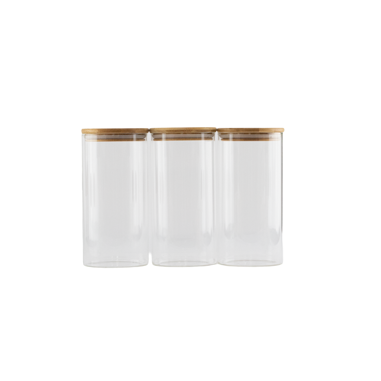 Set of 3 1400 ML Bamboo Glass Pantry Jars - Little Crafts London