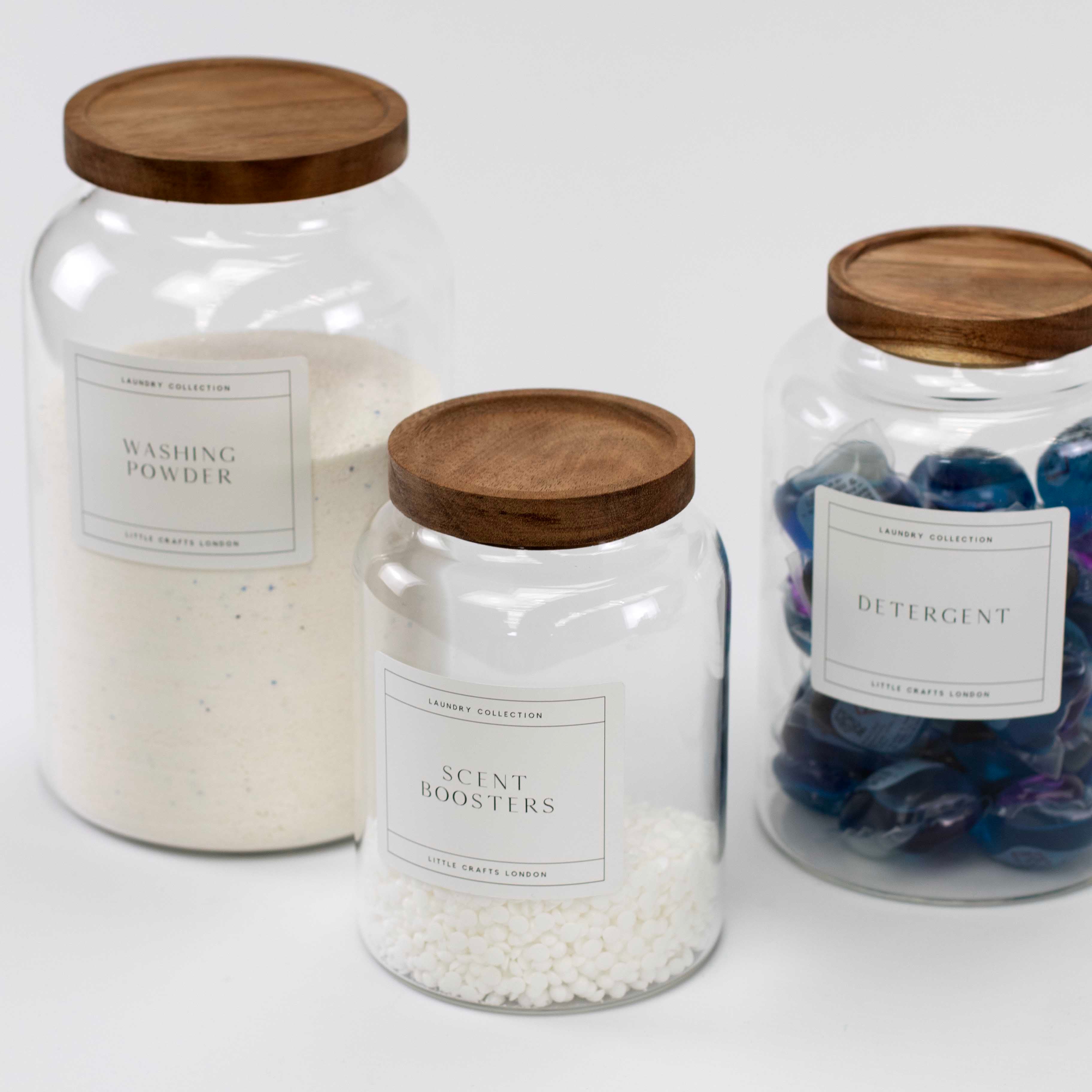 Set of 3 Acacia Large Laundry Jars - Little Crafts London