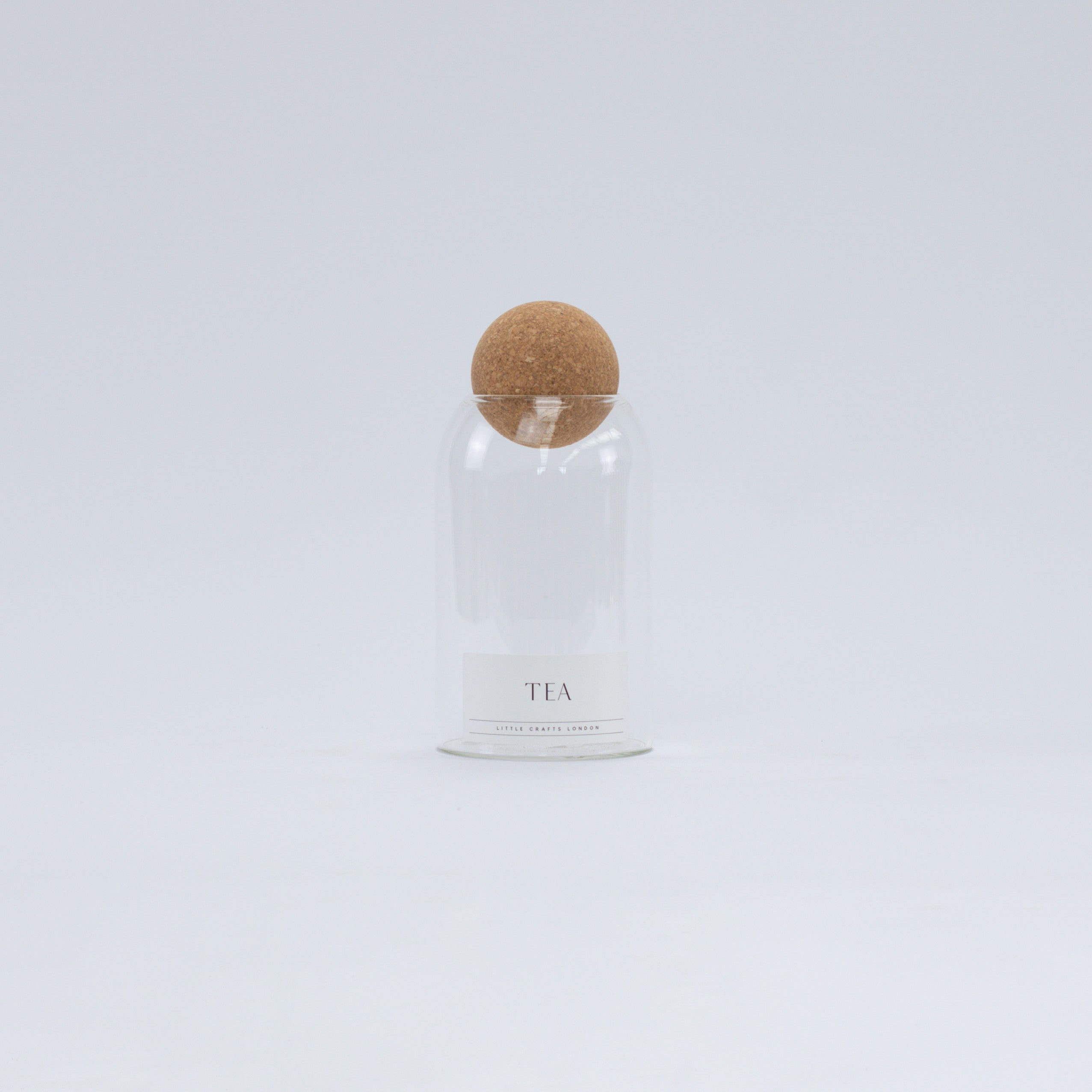 Set of 3 Cork Ball Glass Jars - Tea, Coffee and Sugar 800ml with Long Rectangle Tray - Little Crafts London