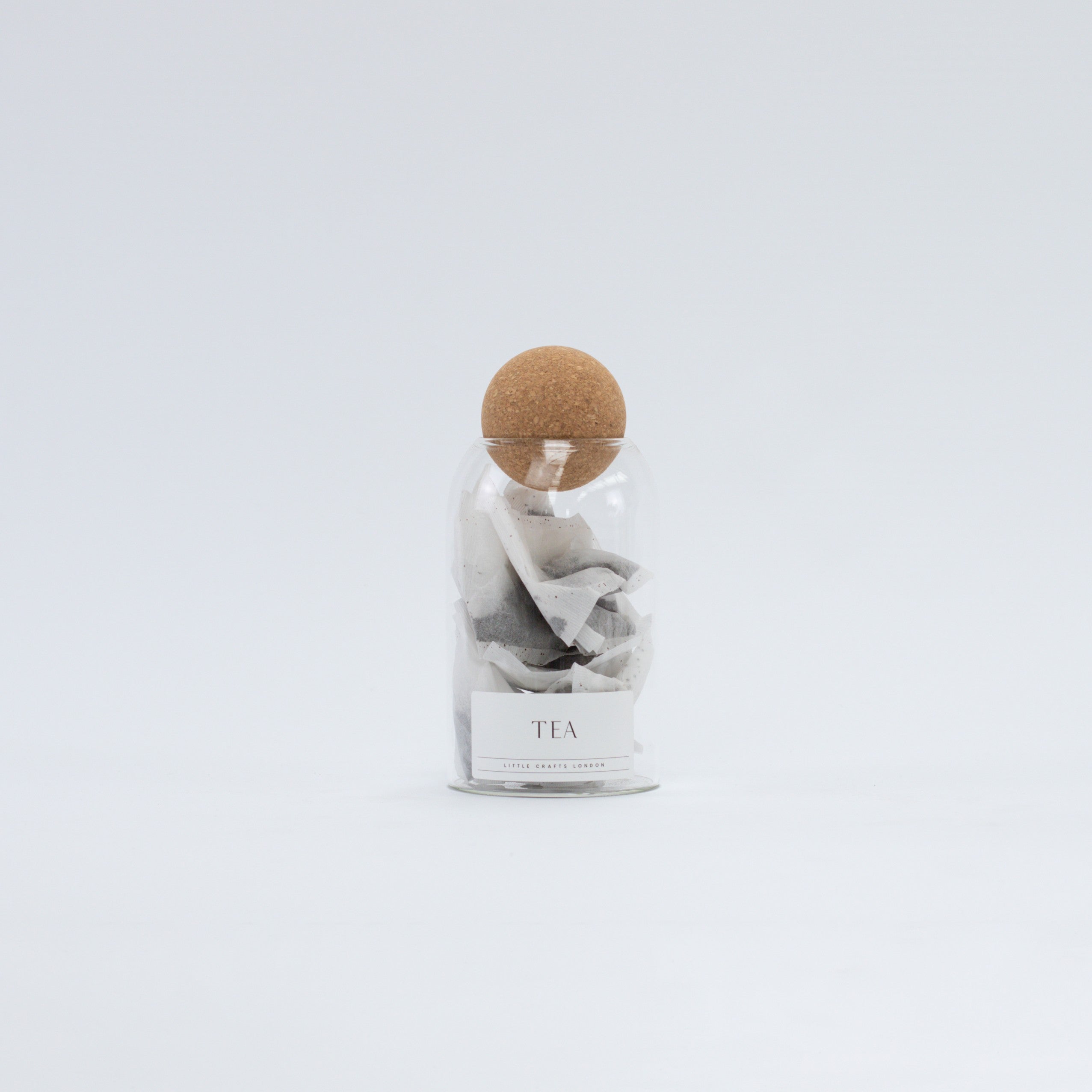 Set of 3 Cork Ball Glass Jars - Tea, Coffee and Sugar 800ml with Long Rectangle Tray - Little Crafts London