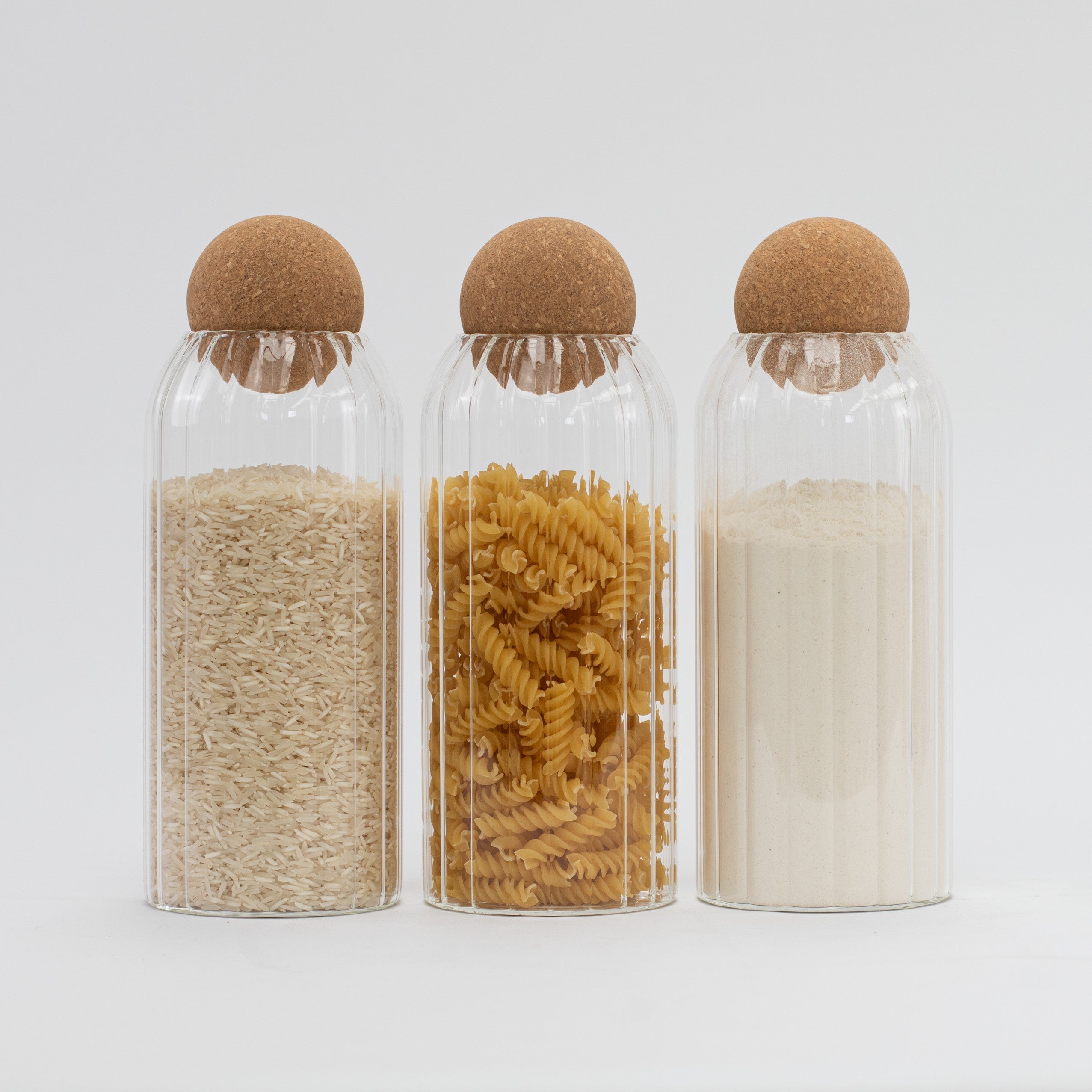 Set of 3 Ribbed 1200 ML Cork Ball Jars - Little Crafts London