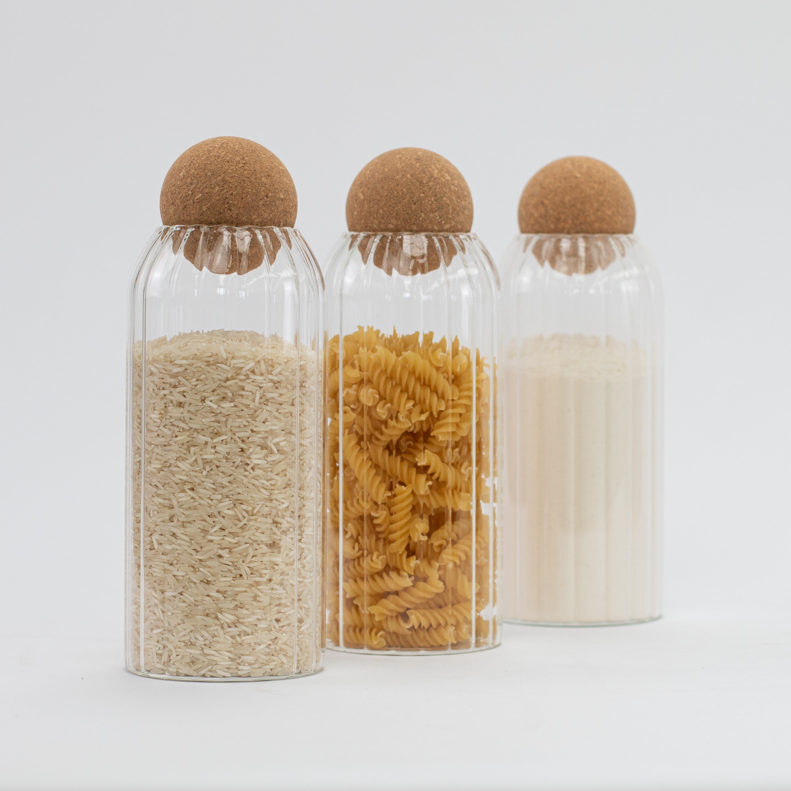 Set of 3 Ribbed 1200 ML Cork Ball Jars - Little Crafts London