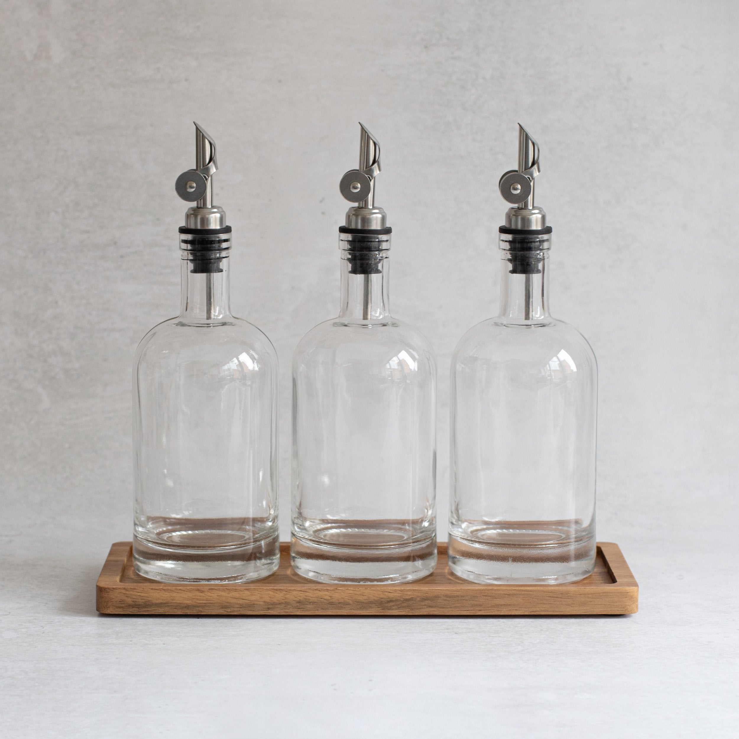 Set of 3 Round Glass Oil Bottle 500 ML & Rectangle Tray - Little Crafts London