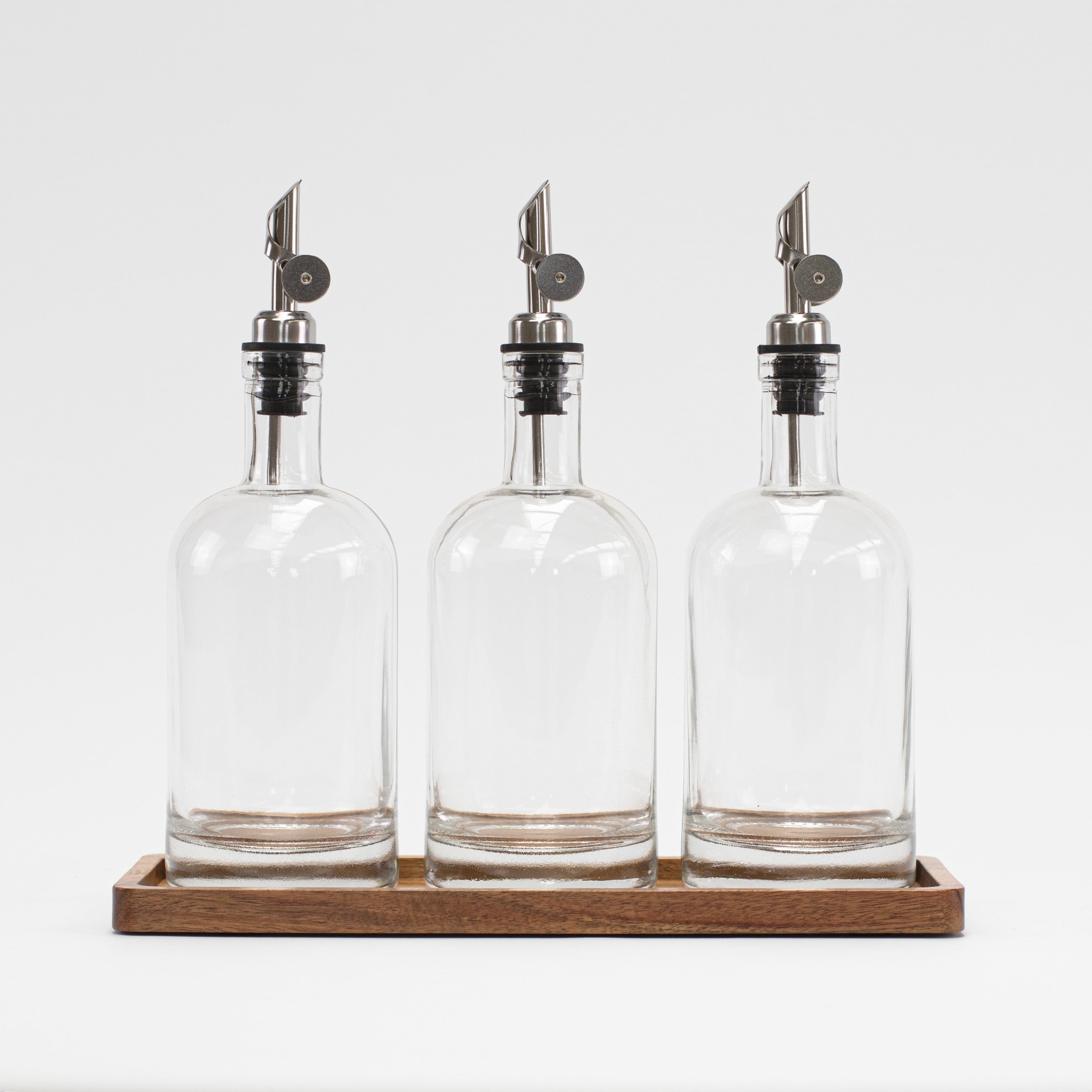 Set of 3 Round Glass Oil Bottle 500 ML & Rectangle Tray - Little Crafts London