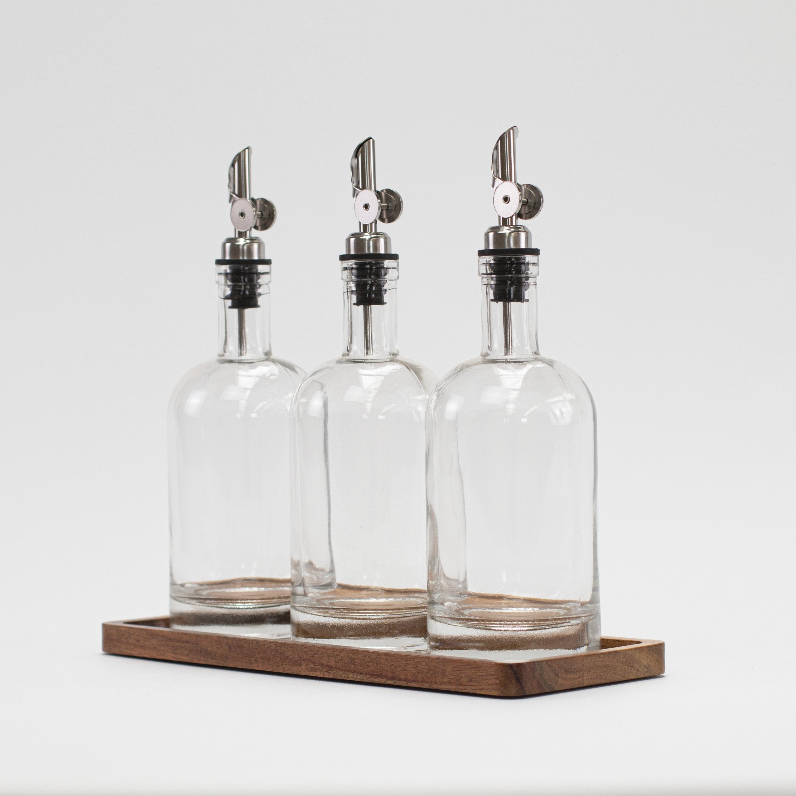 Set of 3 Round Glass Oil Bottle 500 ML & Rectangle Tray - Little Crafts London