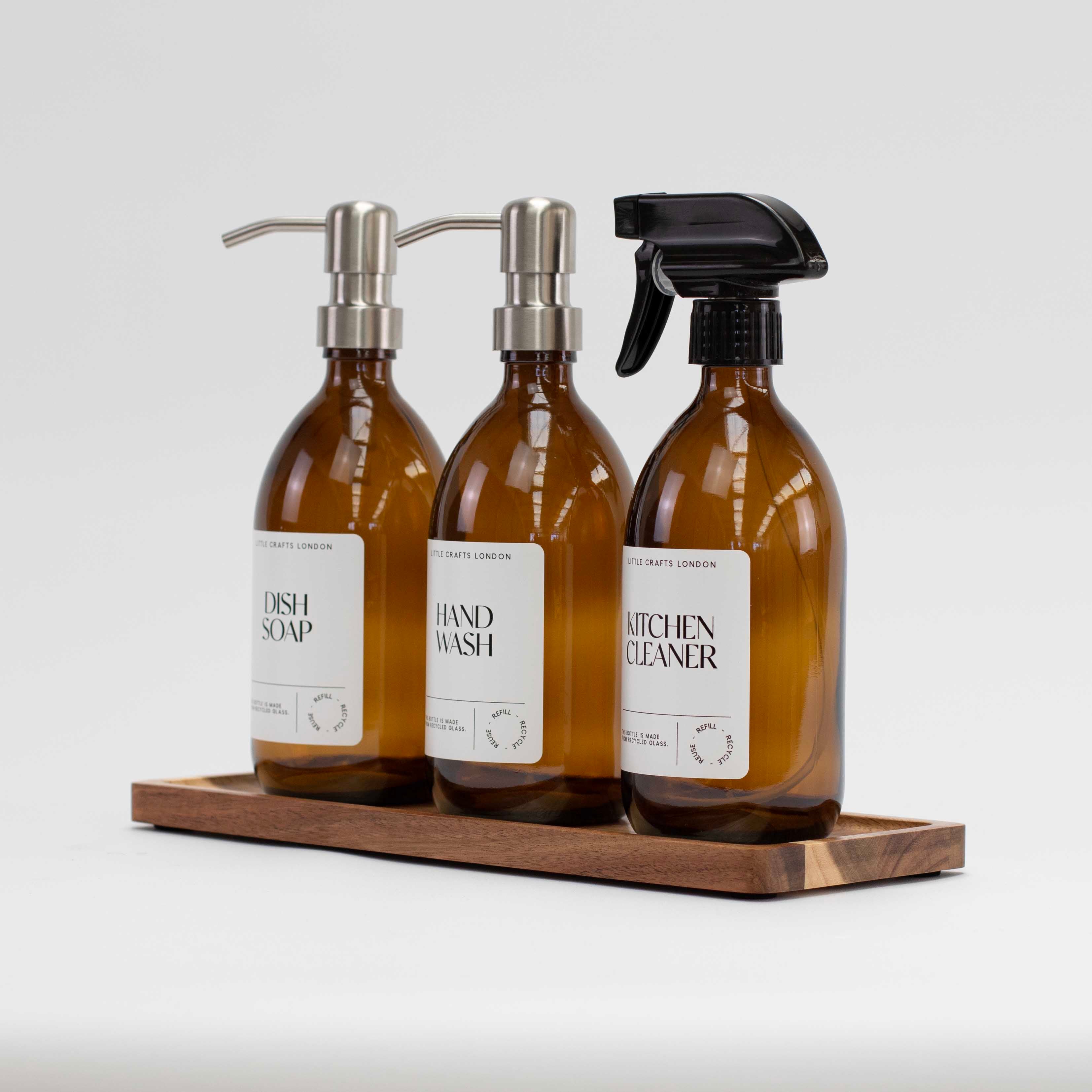 Spray and Pump Set of 3 Reusable Amber Glass Bottles 500 ML - Little Crafts London