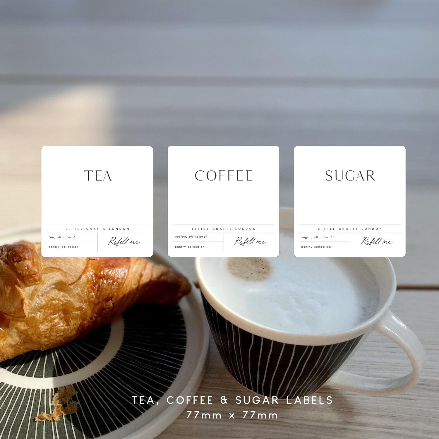 Tea, Coffee and Sugar Label Set 77mm x 77mm - Little Crafts London