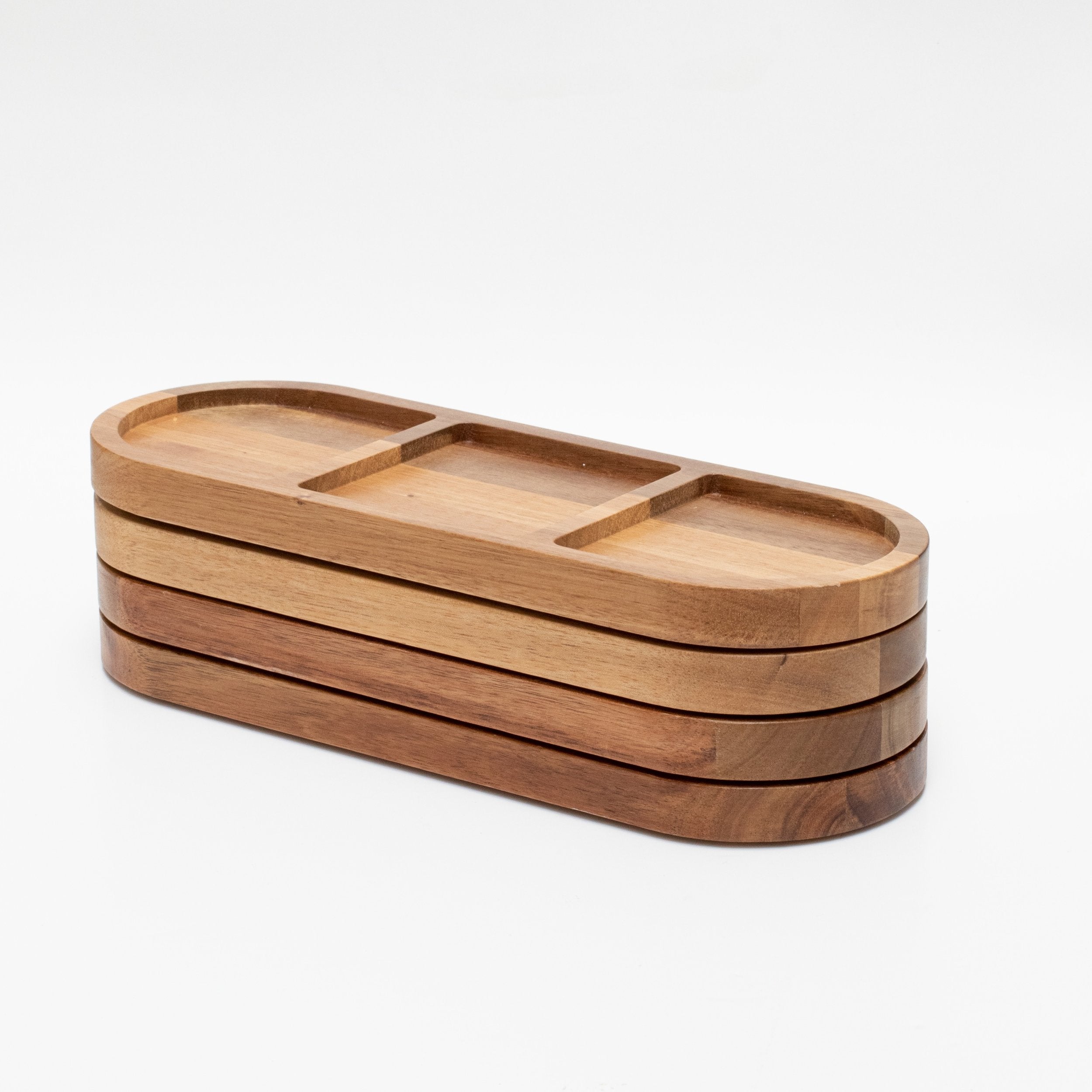 Three Section Acacia Rectangle Tray - Little Crafts London