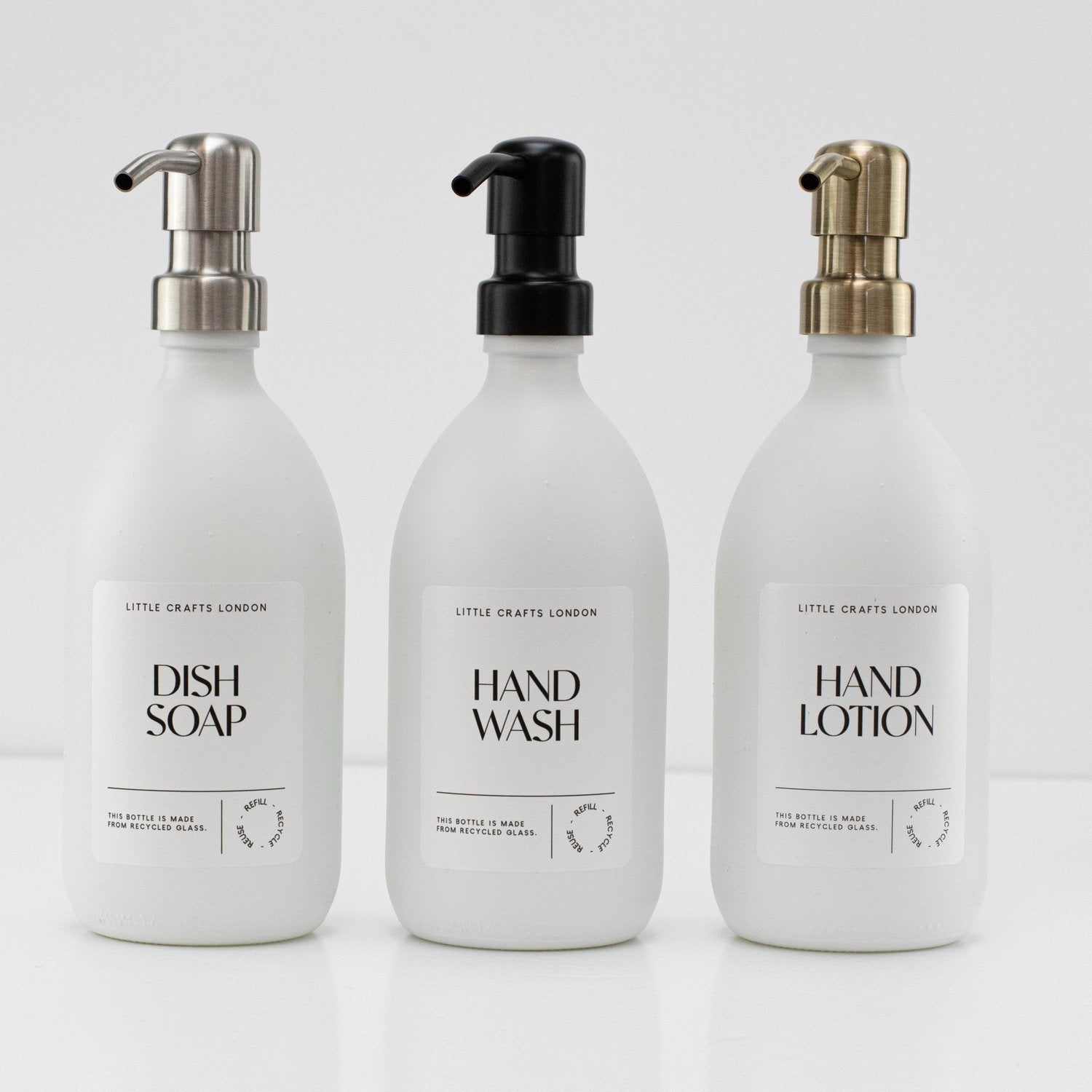 Milky White 500ml Glass Bottle with Stainless Steel Pump - Little Crafts London