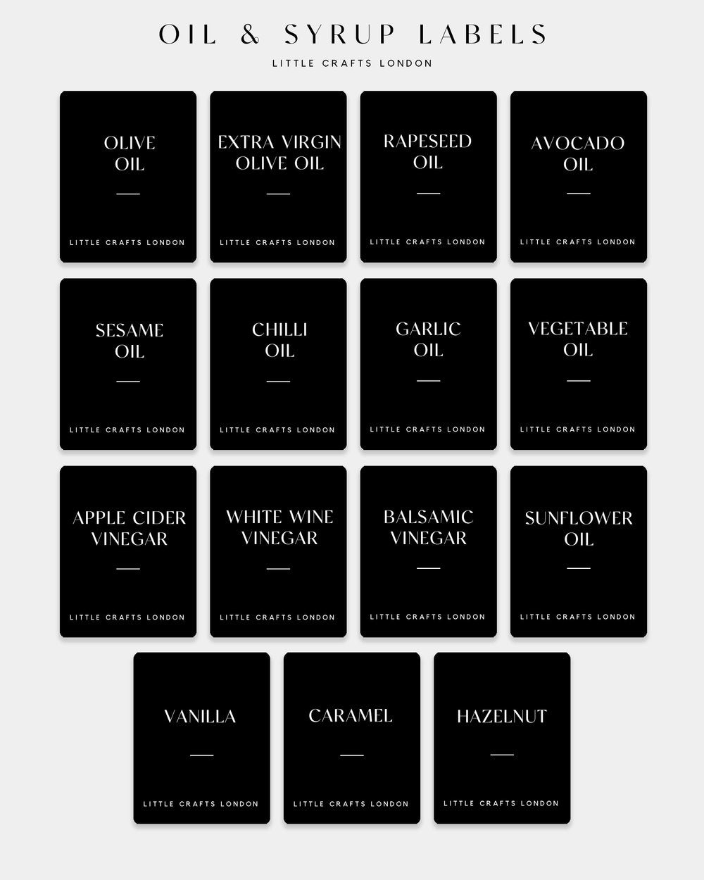 Black - Oil, Syrup and Vinegar Individual Labels - Little Crafts London