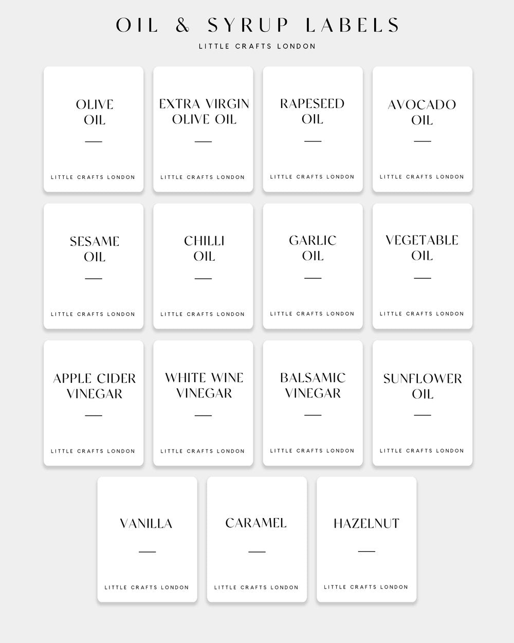 White - Oil, Syrup and Vinegar Individual Labels - Little Crafts London