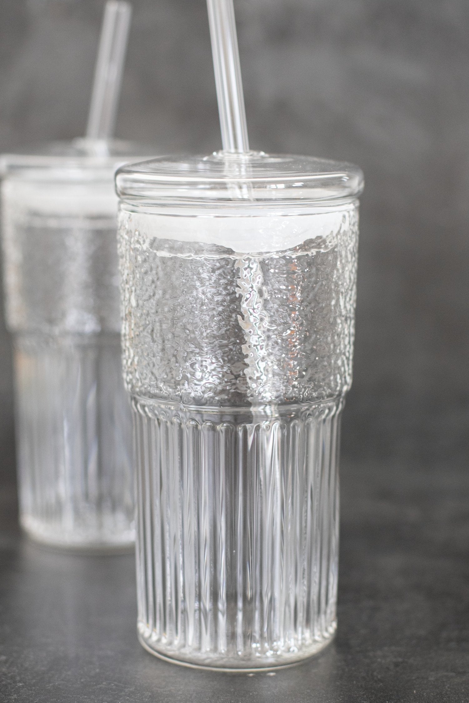 Ribbed Glass Tumbler with lid and straw 500 ML - Little Crafts London