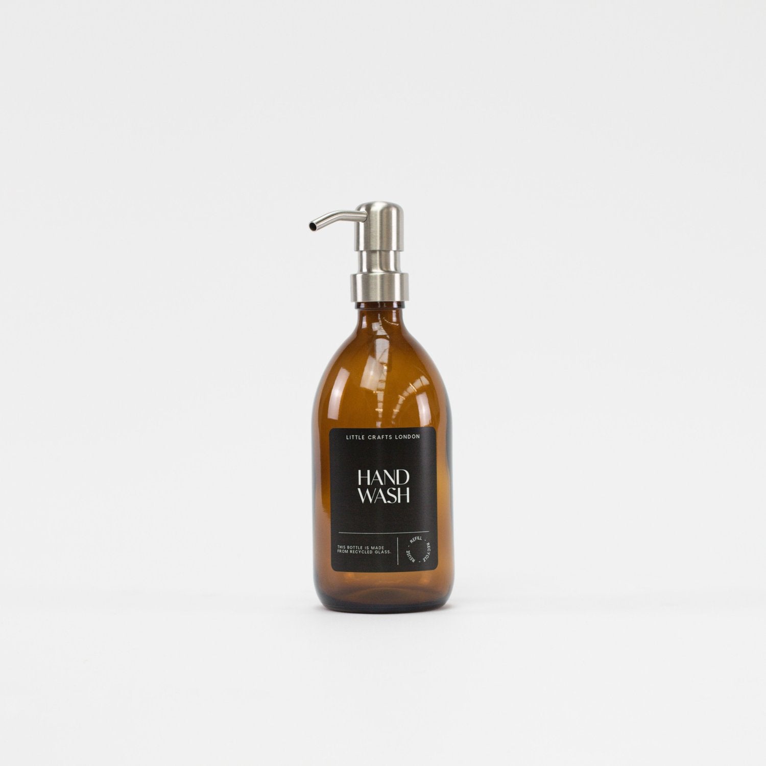 500ml Amber Glass Bottle with Stainless Steel Pump Black Label - Little Crafts London