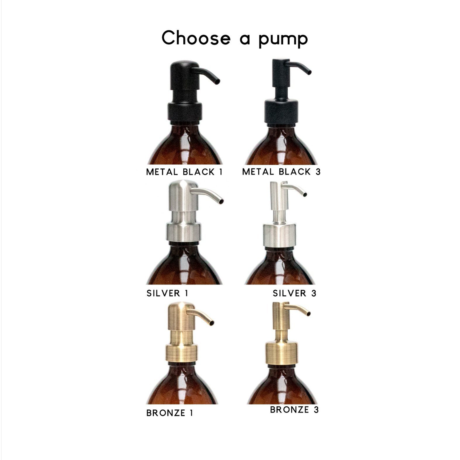 500ml Amber Glass Bottle with Stainless Steel Pump Black Label - Little Crafts London