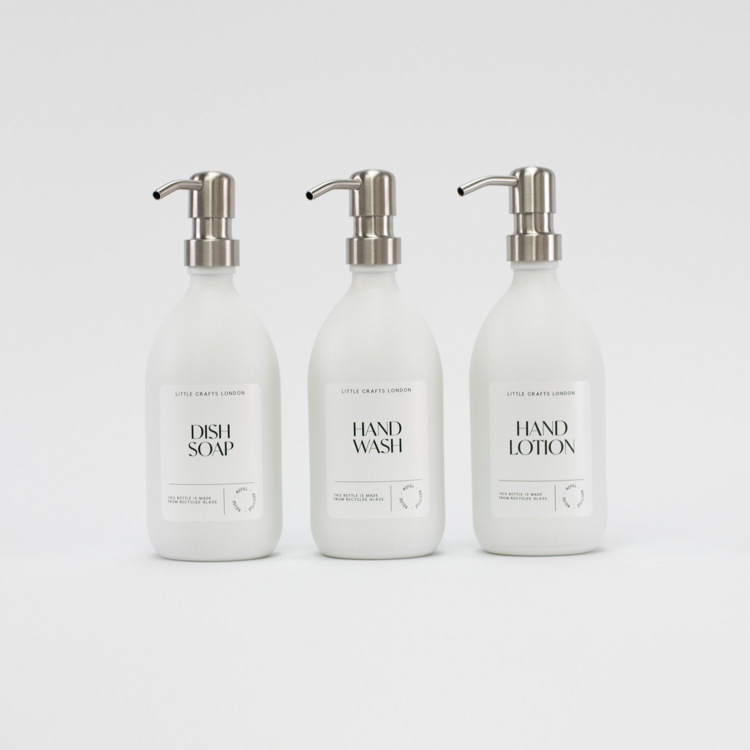 Milky White 500ml Glass Bottle with Stainless Steel Pump - Little Crafts London