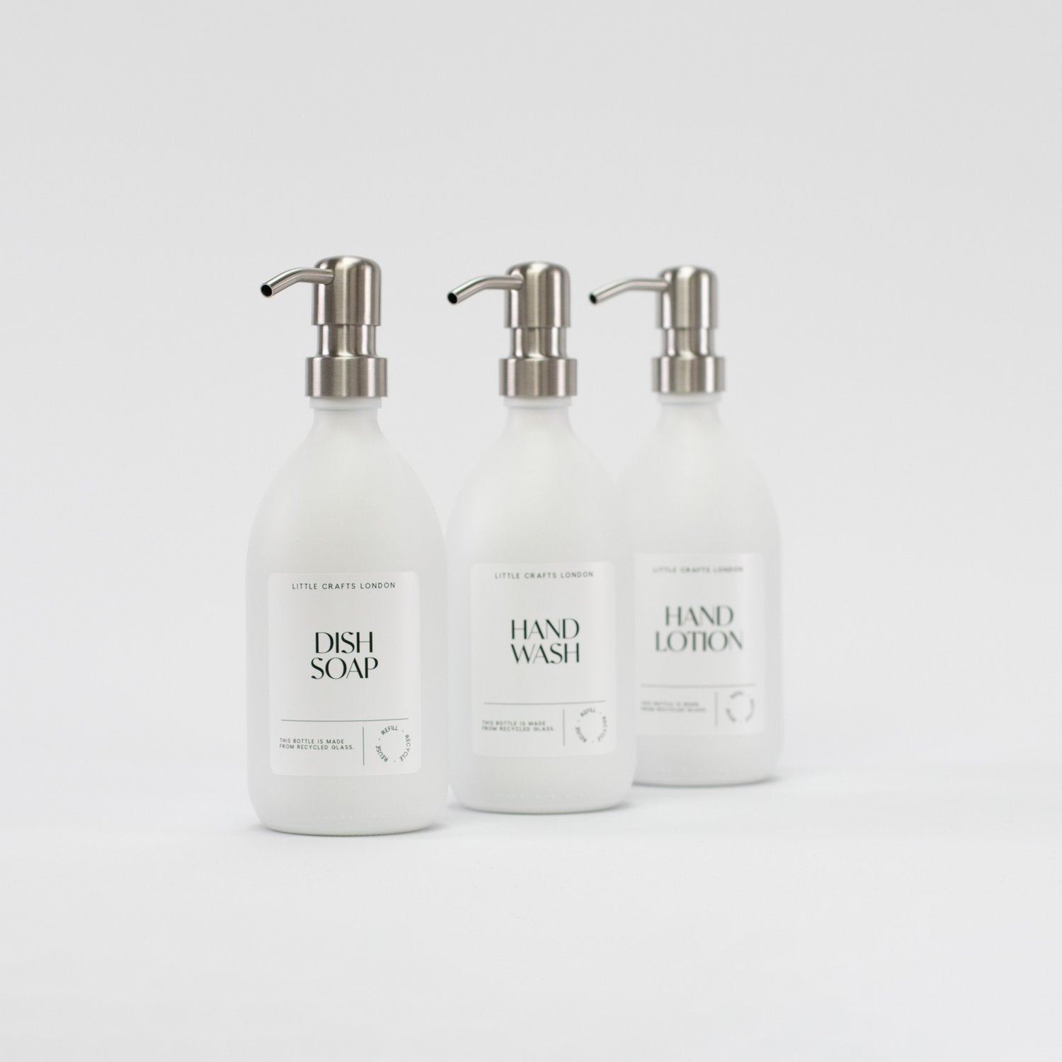 Milky White 500ml Glass Bottle with Stainless Steel Pump - Little Crafts London