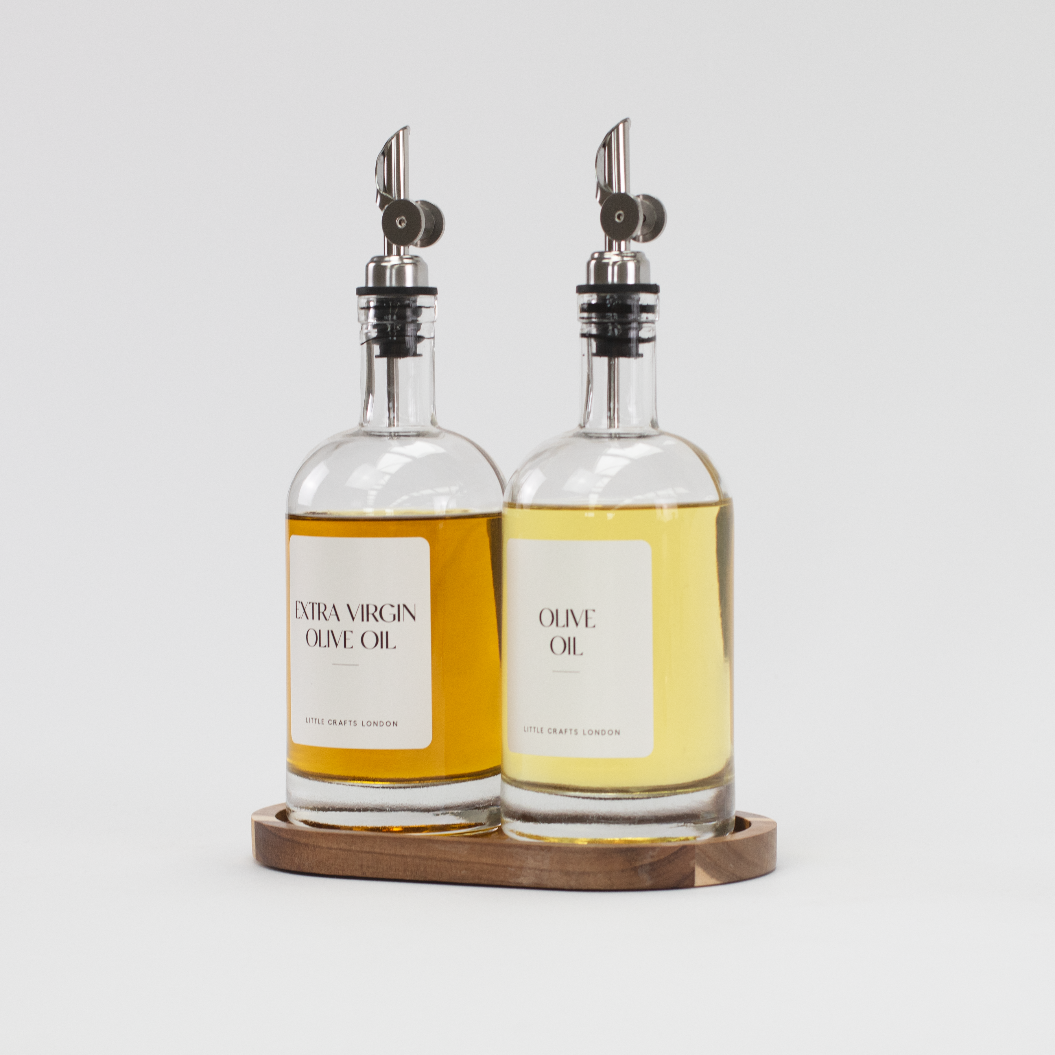 Set of 2 Round Glass Oil Bottle 500 ML & Oval Tray - Little Crafts London