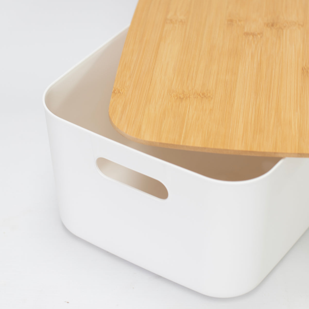 White Plastic Basket with Bamboo Lid