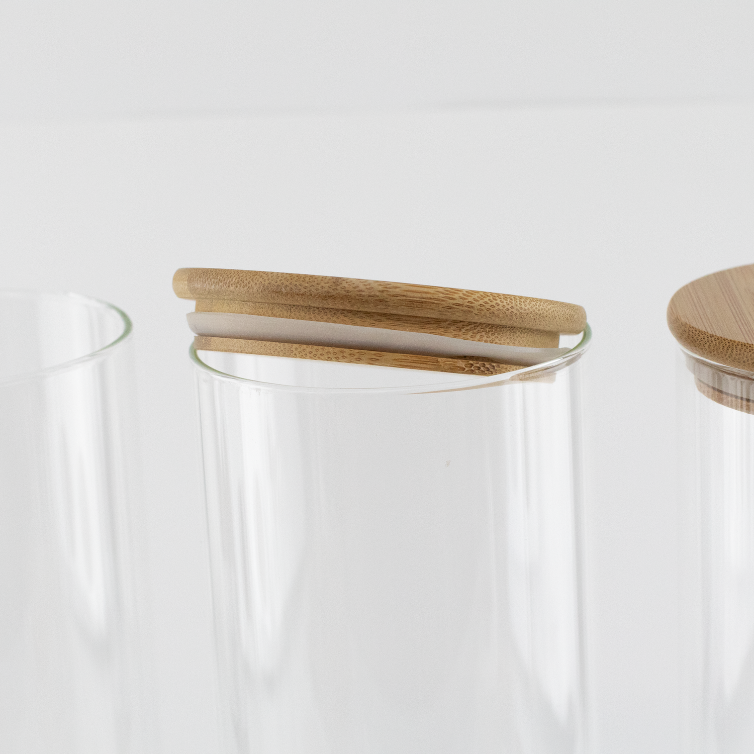 Set of 3 1400 ML Bamboo Glass Pantry Jars