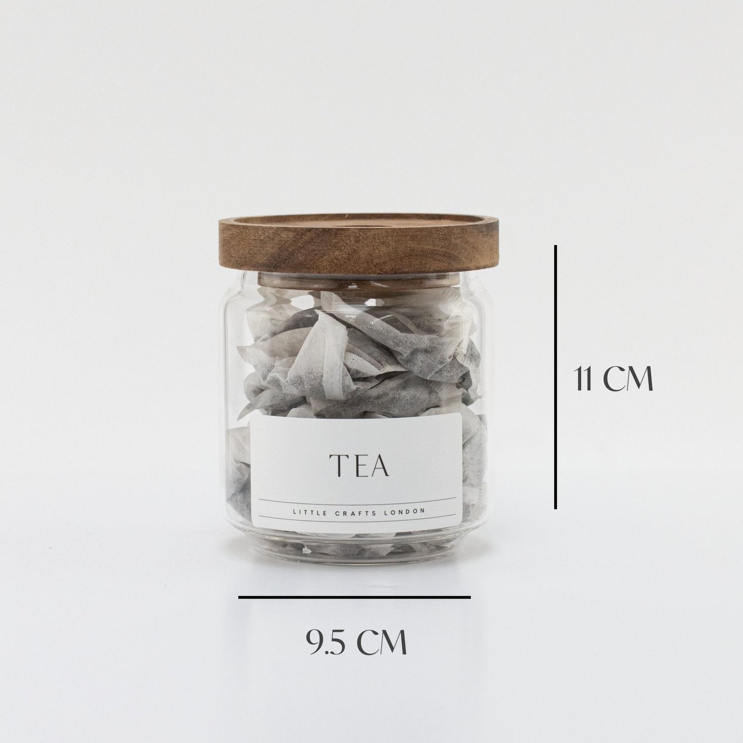 Set of 3 Acacia Glass Jars Tea, Coffee and Sugar 450 ML [LABEL SLIM]