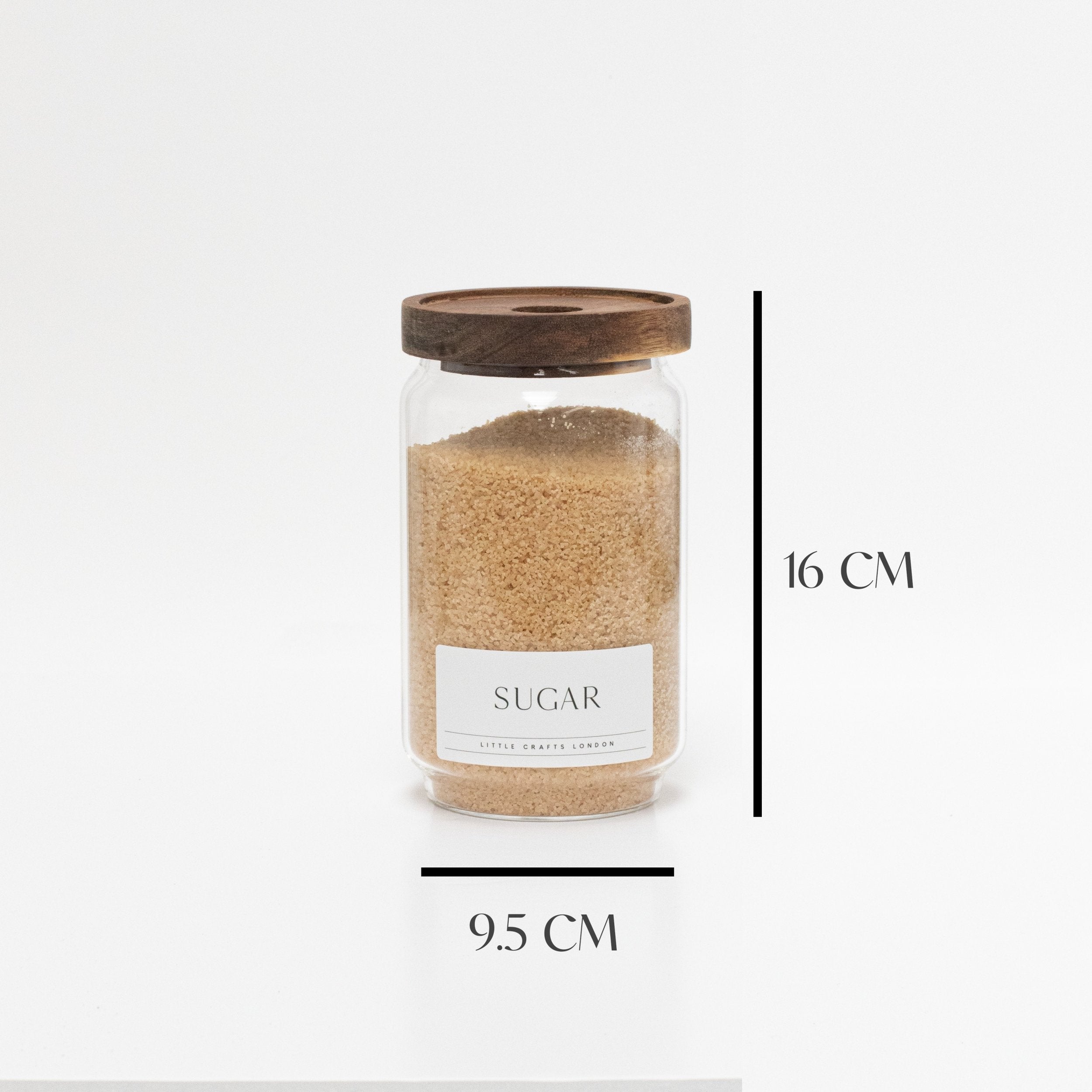 Set of 3 Acacia Glass Jars Tea, Coffee and Sugar 750 ML [LABEL SLIM]