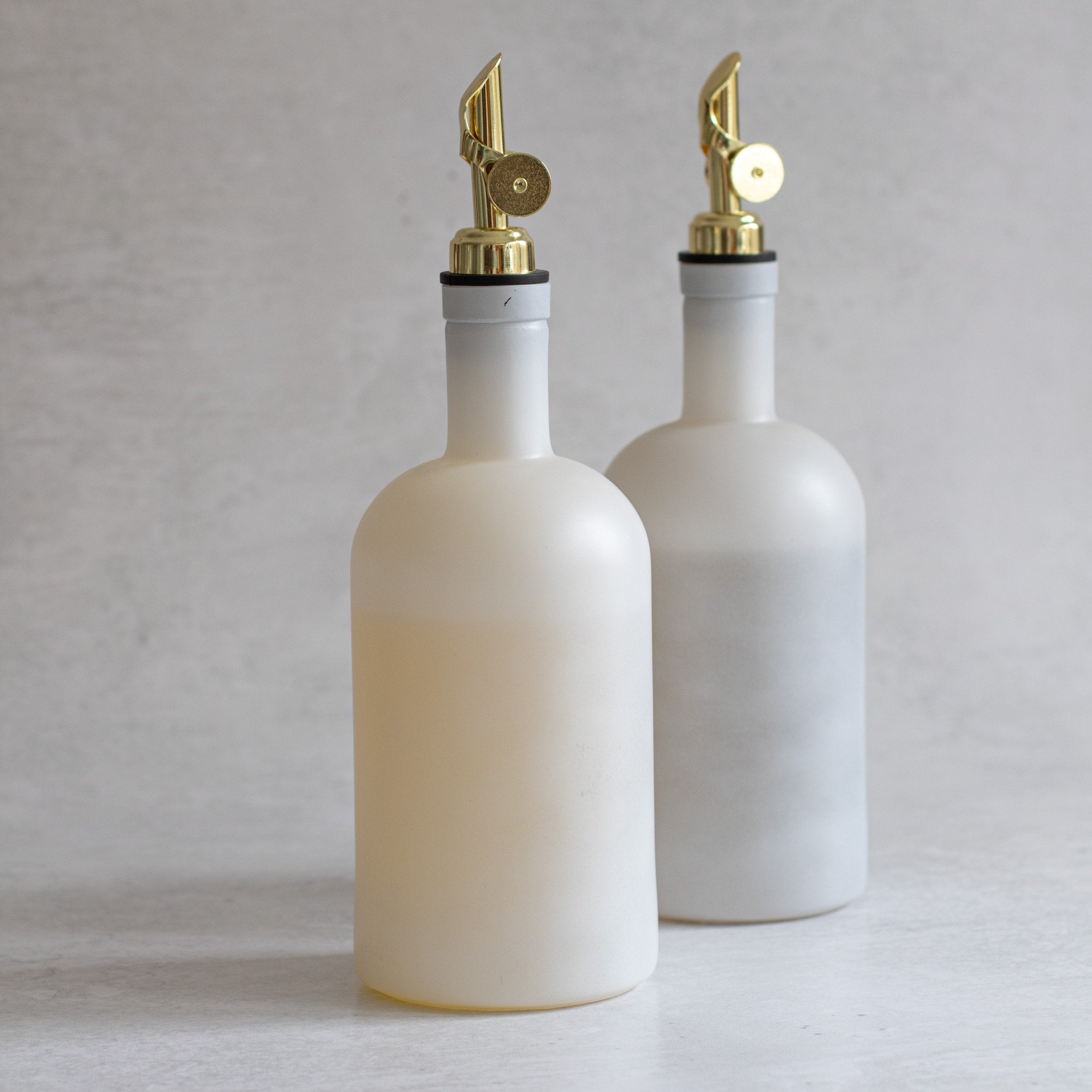 Set of 3 Frosted White Round Glass Oil Bottle 500 ML & Rectangle Tray