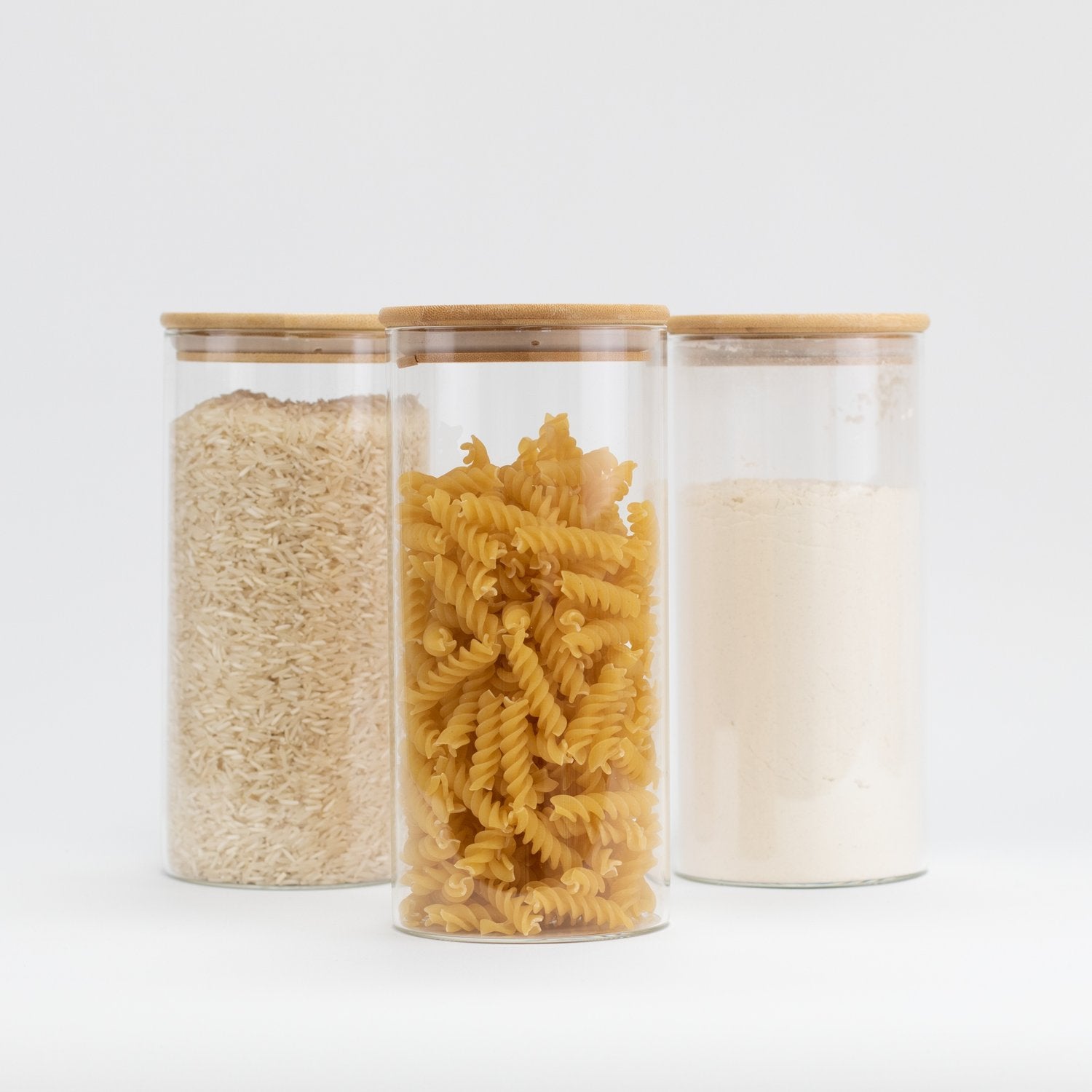 Set of 3 1400 ML Bamboo Glass Pantry Jars