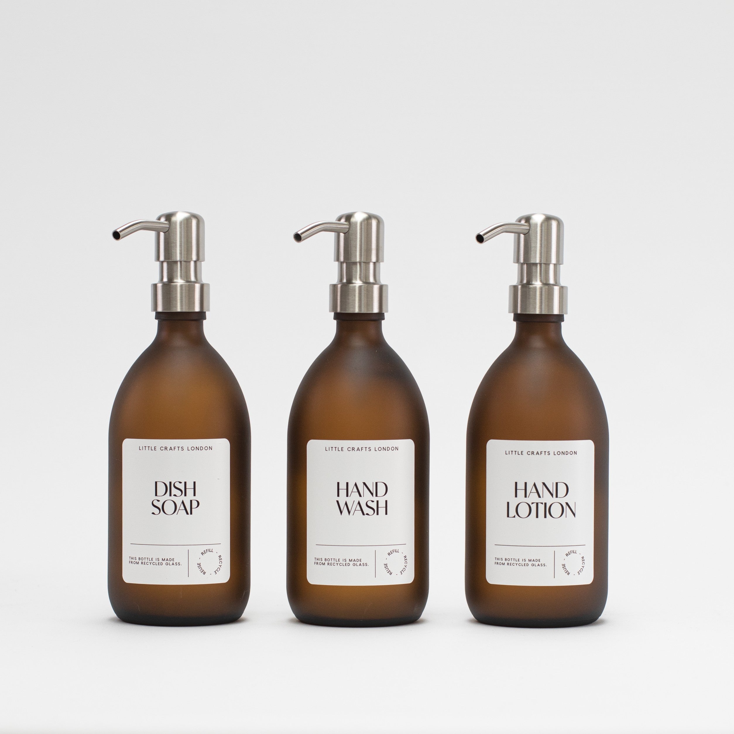 Frosted Amber 500ml Glass Bottle with Stainless Steel Pump