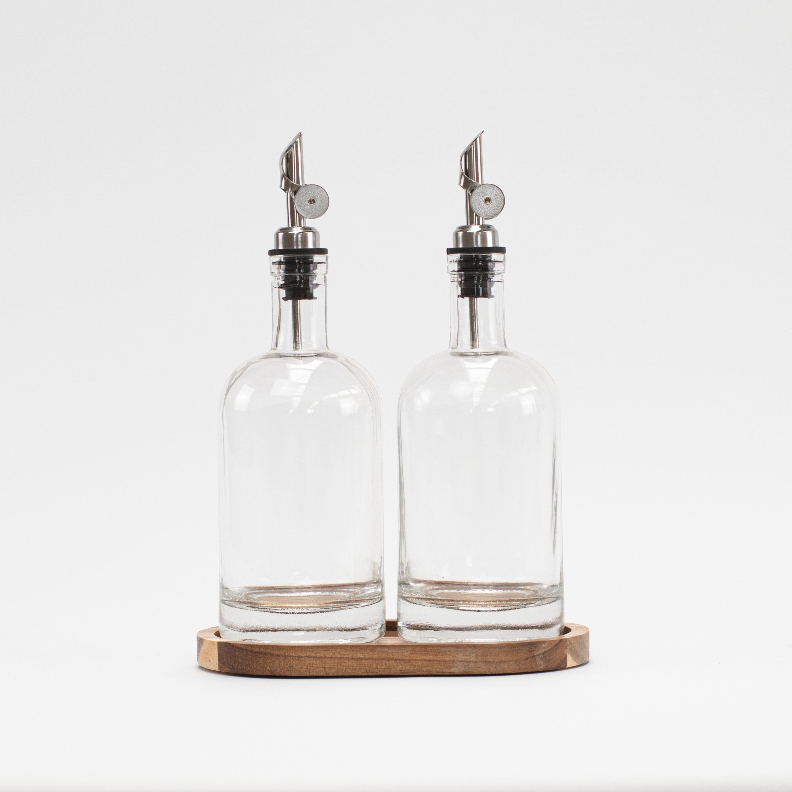 Set of 2 Round Glass Oil Bottle 500 ML & Oval Tray