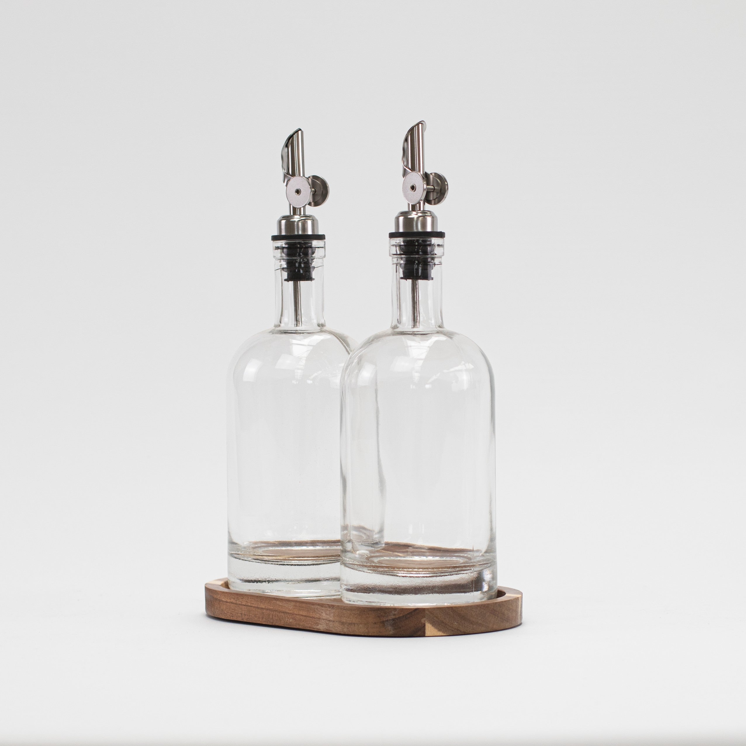 Set of 2 Round Glass Oil Bottle 500 ML & Oval Tray