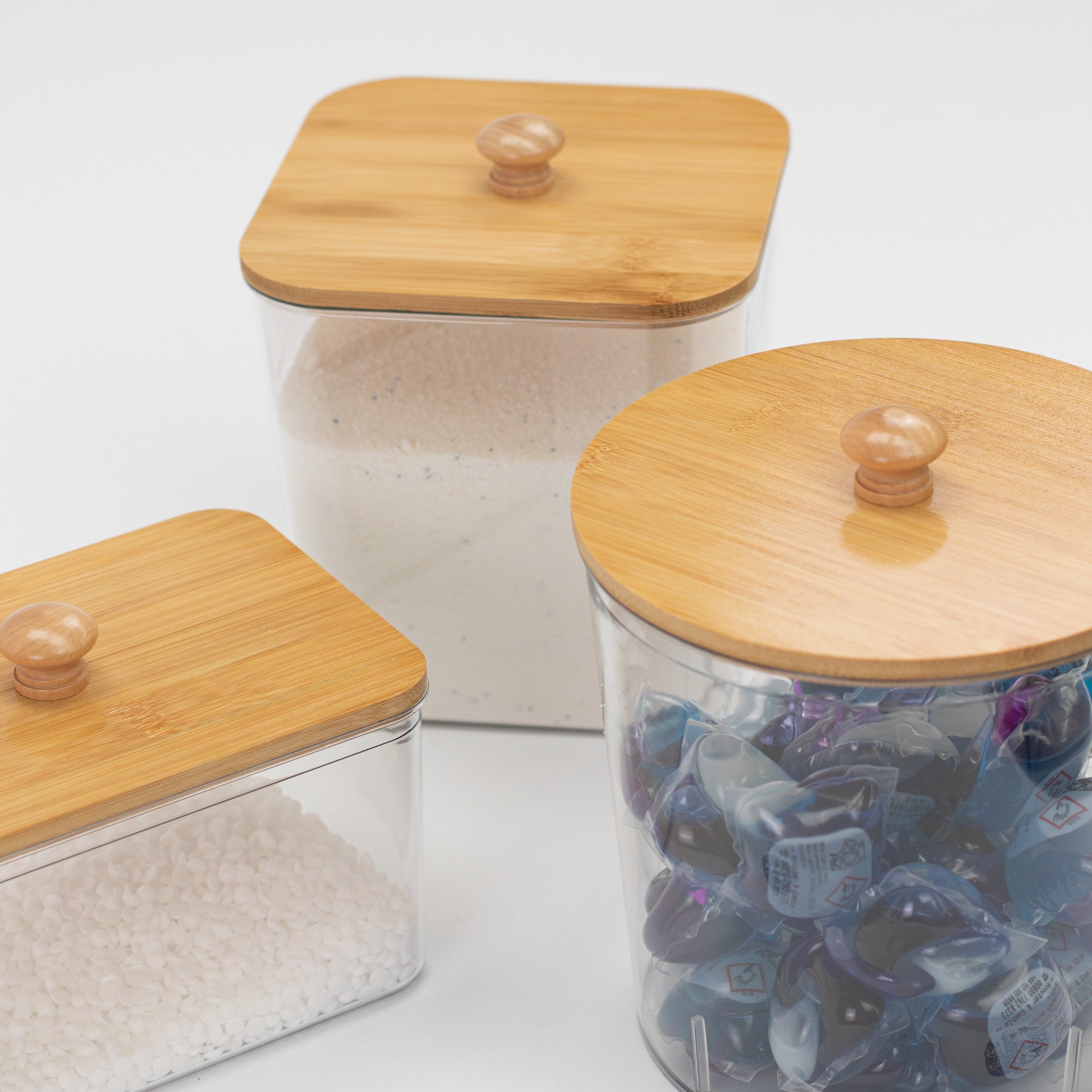 Set of 3 Plastic Laundry Set with Bamboo Lid