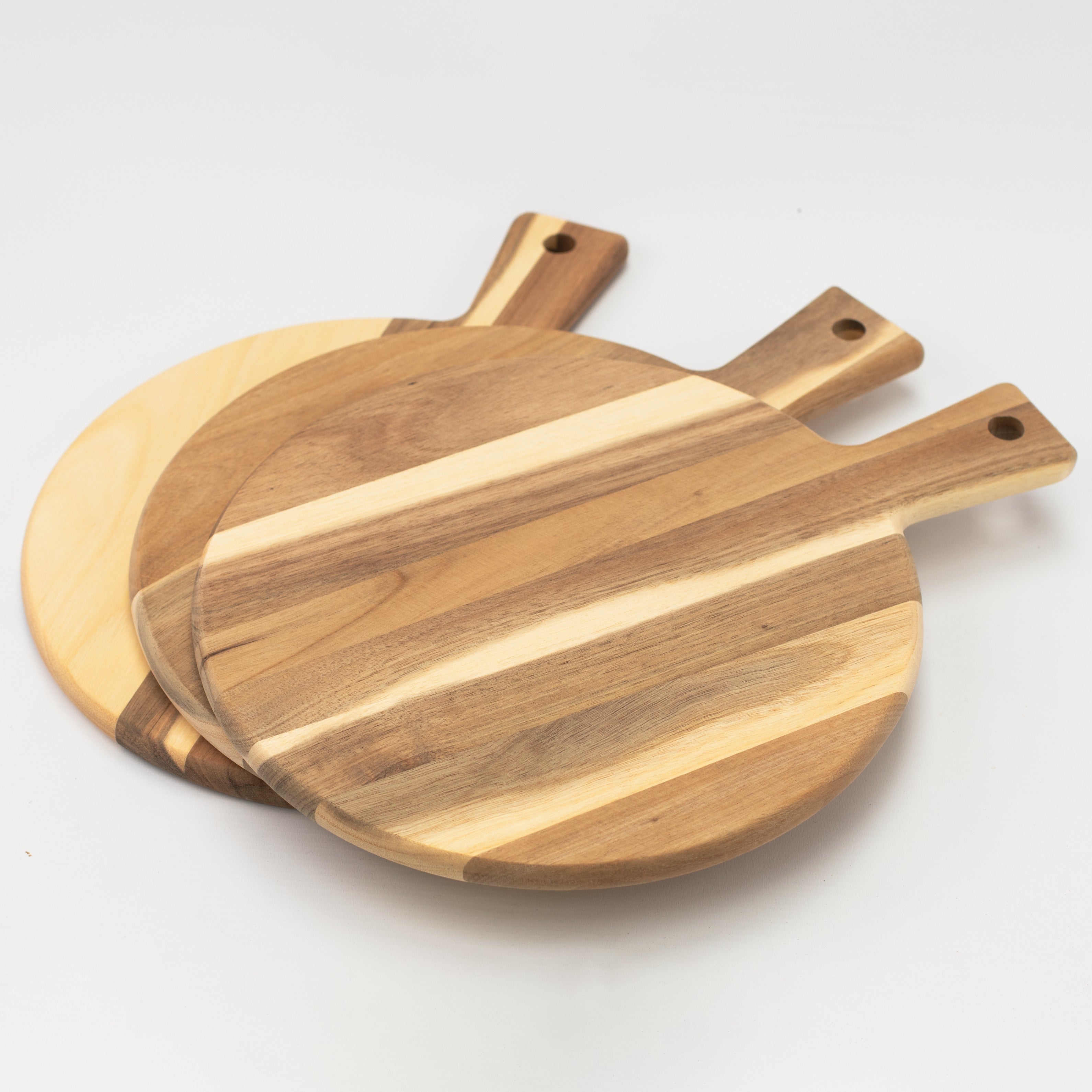 Acacia Wood Round Chopping Board with Handle 37.5 CM - Little Crafts London